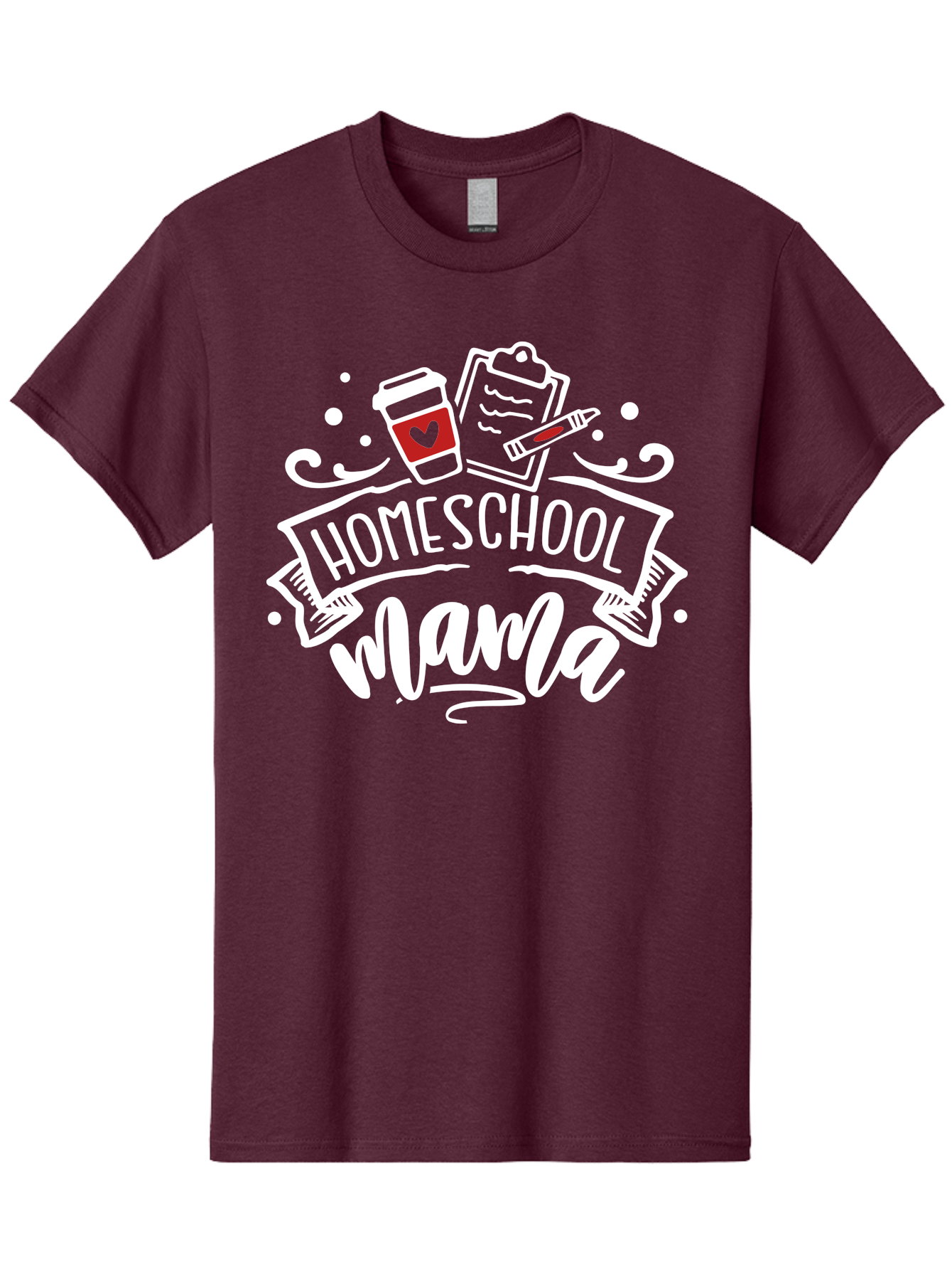Homeschool-Mama-2 Men'S Graphic Tee, 100% Cotton, Comfortable Casual Summer Wear, Machine Washable, Homeschool Mama, Coffee Cup With Heart, Clipboard, Pencil, Educational Supplies, Home Education, Mom Life, Learning At Home, Teaching, Aab365