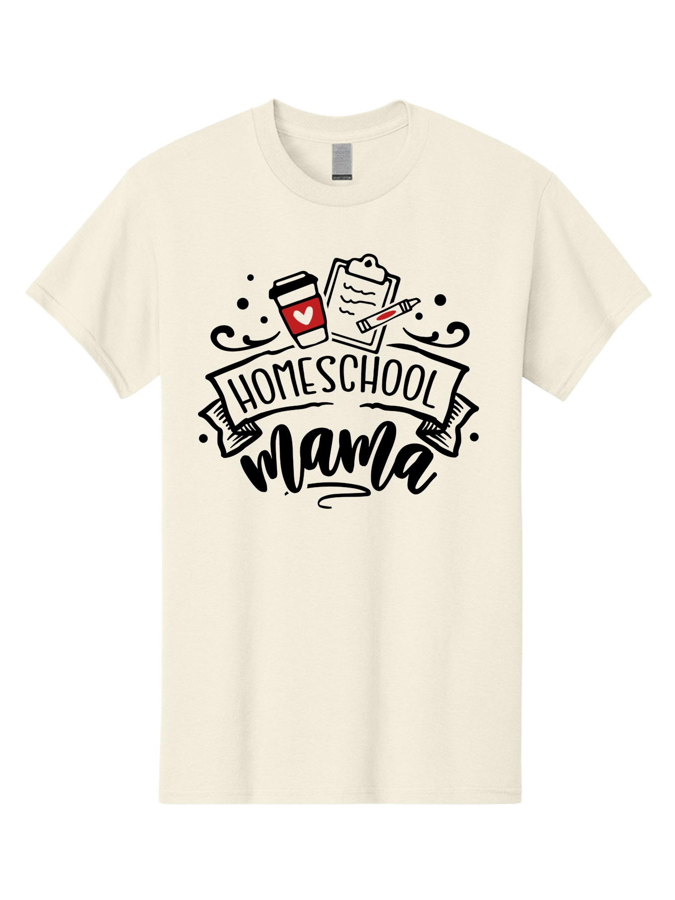 Homeschool-Mama-3 Men'S Graphic Tee, 100% Cotton, Comfortable Casual Summer Wear, Machine Washable, Homeschool Mama, Coffee Cup, Clipboard, Pencil, Homeschooling Resources, Education At Home, Motherhood, Learning Together, Coffee For Moms Aab366