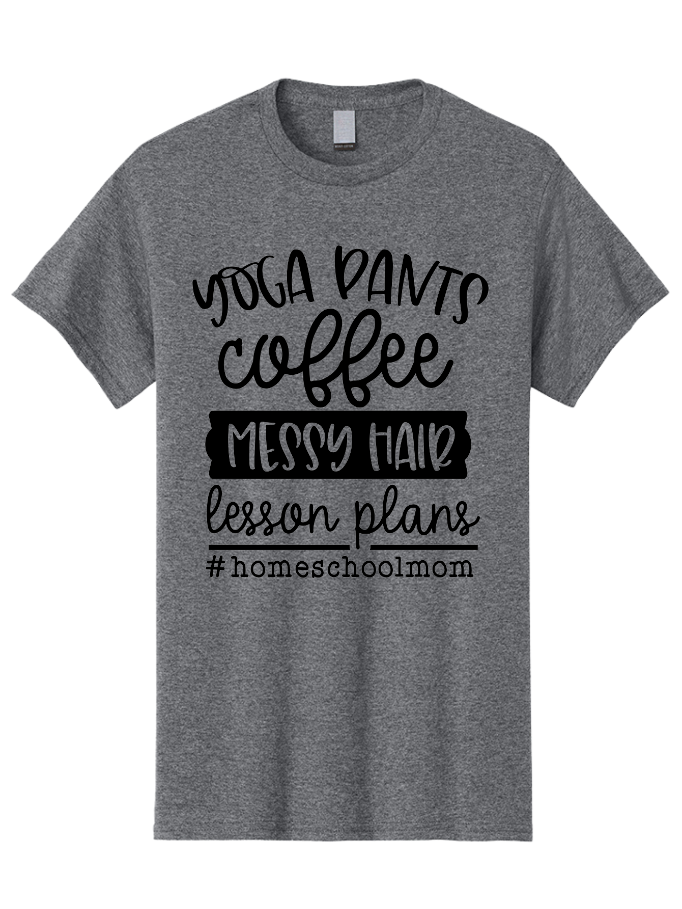 Homeschool-Mom-1 Men'S Graphic Tee, 100% Cotton, Comfortable Casual Summer Wear, Machine Washable, Homeschool Mom, Yoga Pants, Coffee, Messy Hair, Lesson Plans, Homeschooling, Parenting, Mom Life, Everyday Struggles, Relaxed Mom, Casual Style Aab368