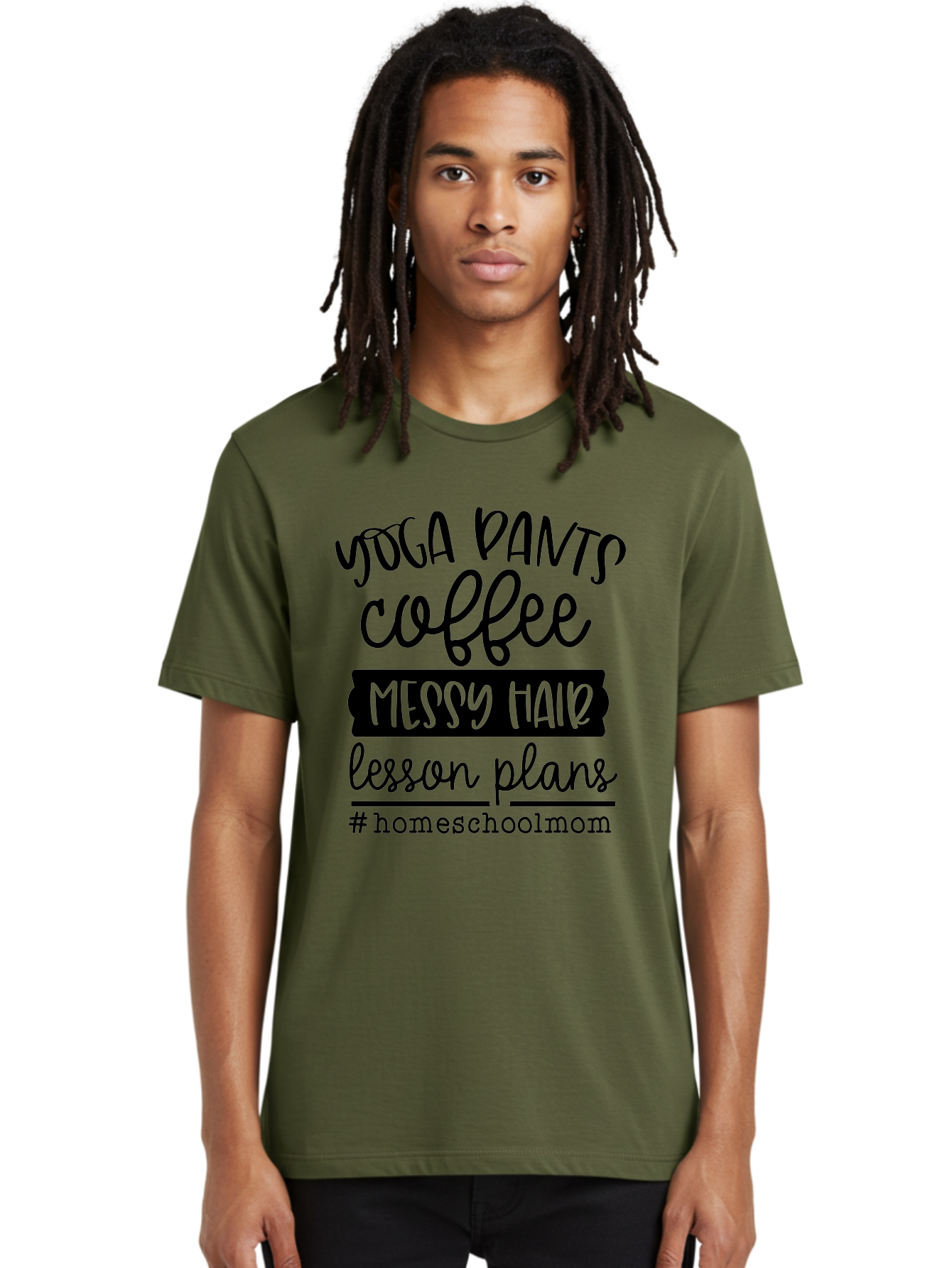 Homeschool-Mom-1 Men'S Graphic Tee, 100% Cotton, Comfortable Casual Summer Wear, Machine Washable, Homeschool Mom, Yoga Pants, Coffee, Messy Hair, Lesson Plans, Homeschooling, Parenting, Mom Life, Everyday Struggles, Relaxed Mom, Casual Style Aab368