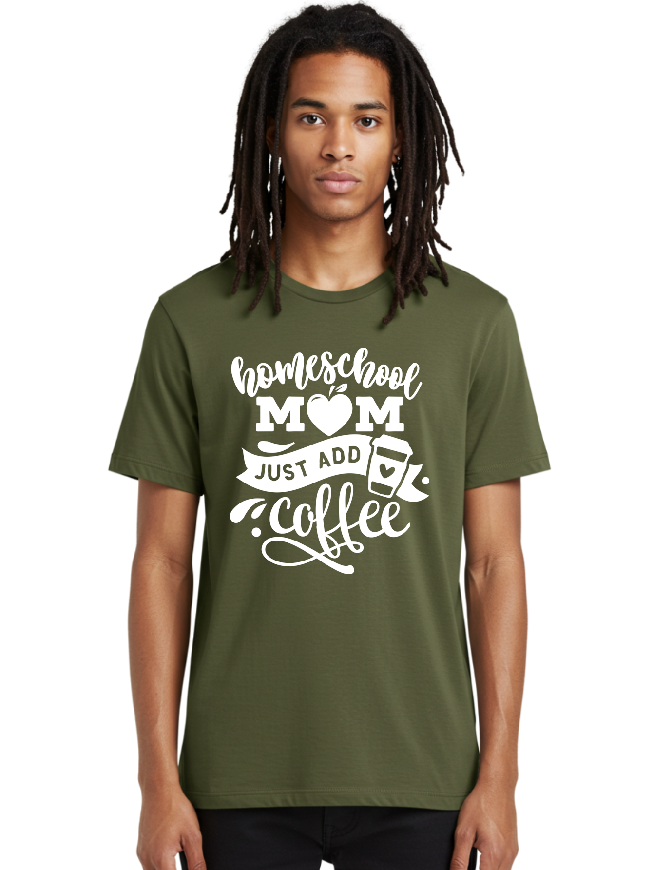 Homeschool-Mom-Just-Add-Coffee-1 Men'S Graphic Tee, 100% Cotton, Comfortable Casual Summer Wear, Machine Washable, Homeschool Mom, Coffee Lover, Mom Life, Coffee Mom, Funny Quote, Homeschooling, Mom Humor, Coffee Culture, Inspirational Quote Aab370