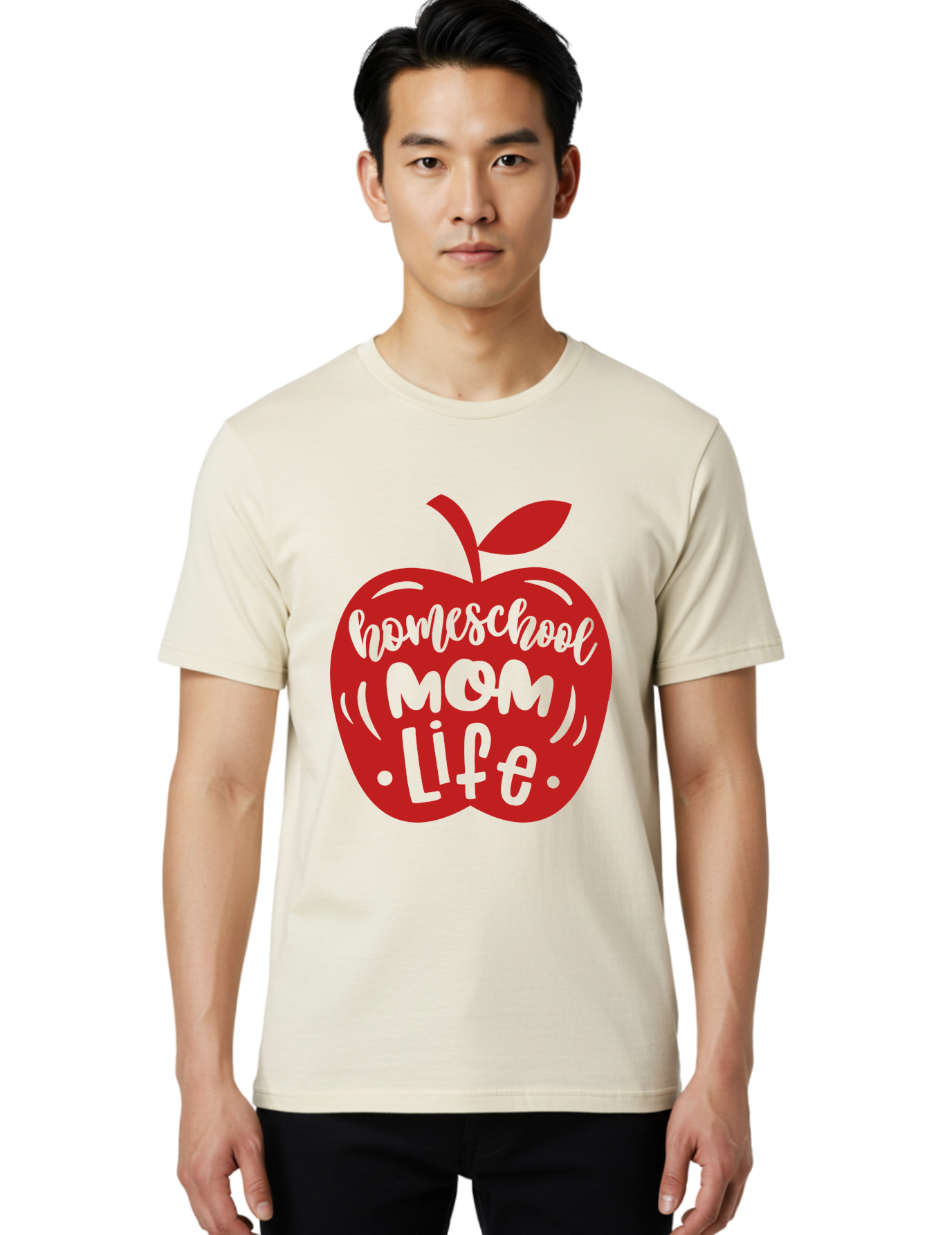 Homeschool-Mom-Life-2 Men'S Graphic Tee, 100% Cotton, Comfortable Casual Summer Wear, Machine Washable, Homeschool Mom Life, Apple Graphic, Red Apple, Green Text, Mom Life, Homeschooling, Parenting, Education, Learning At Home Aab374