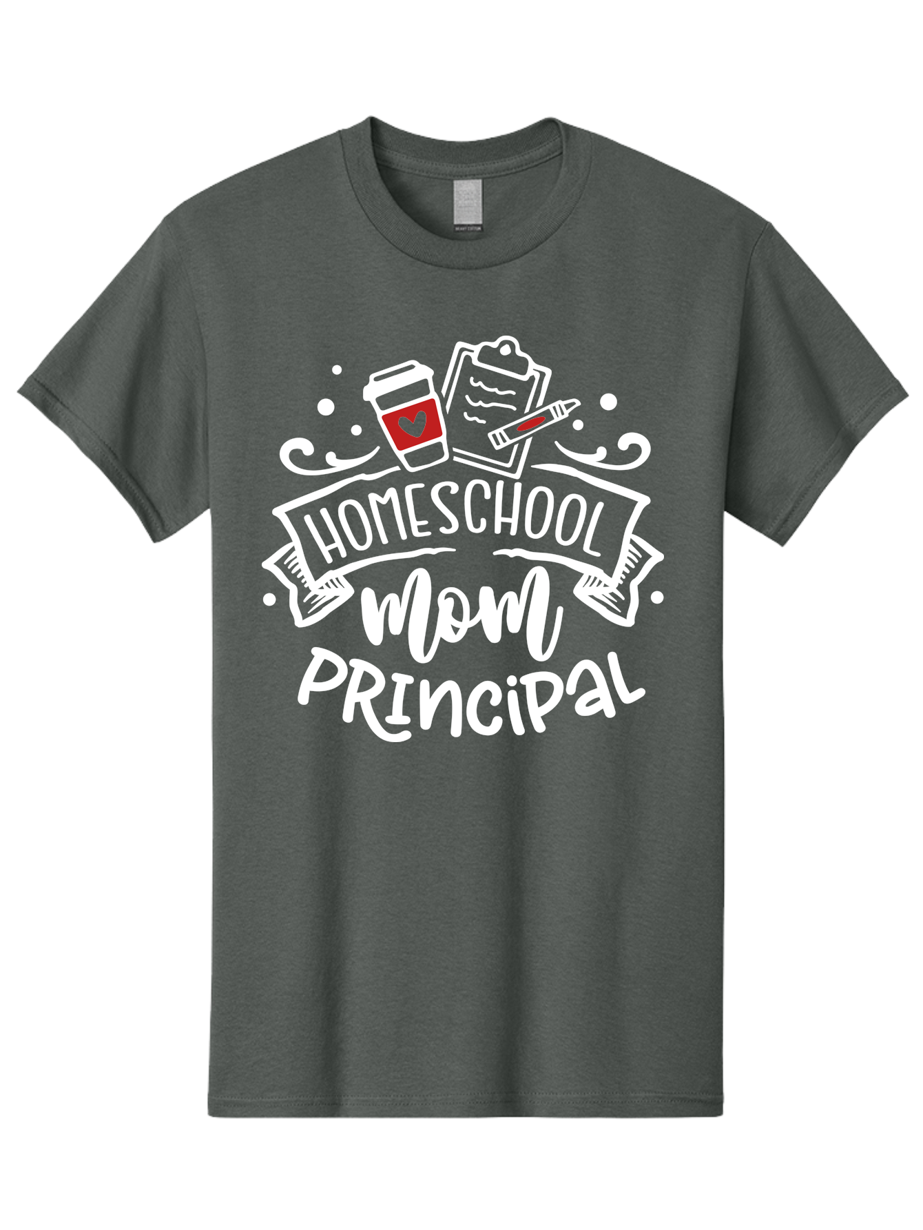 Homeschool-Mom-Principal-3 Men'S Graphic Tee, 100% Cotton, Comfortable Casual Summer Wear, Machine Washable, Homeschool Mom, Principal, Coffee Cup, Clipboard, Marker, Homeschooling, Education, Parenting, Teaching, Learning, Aab378