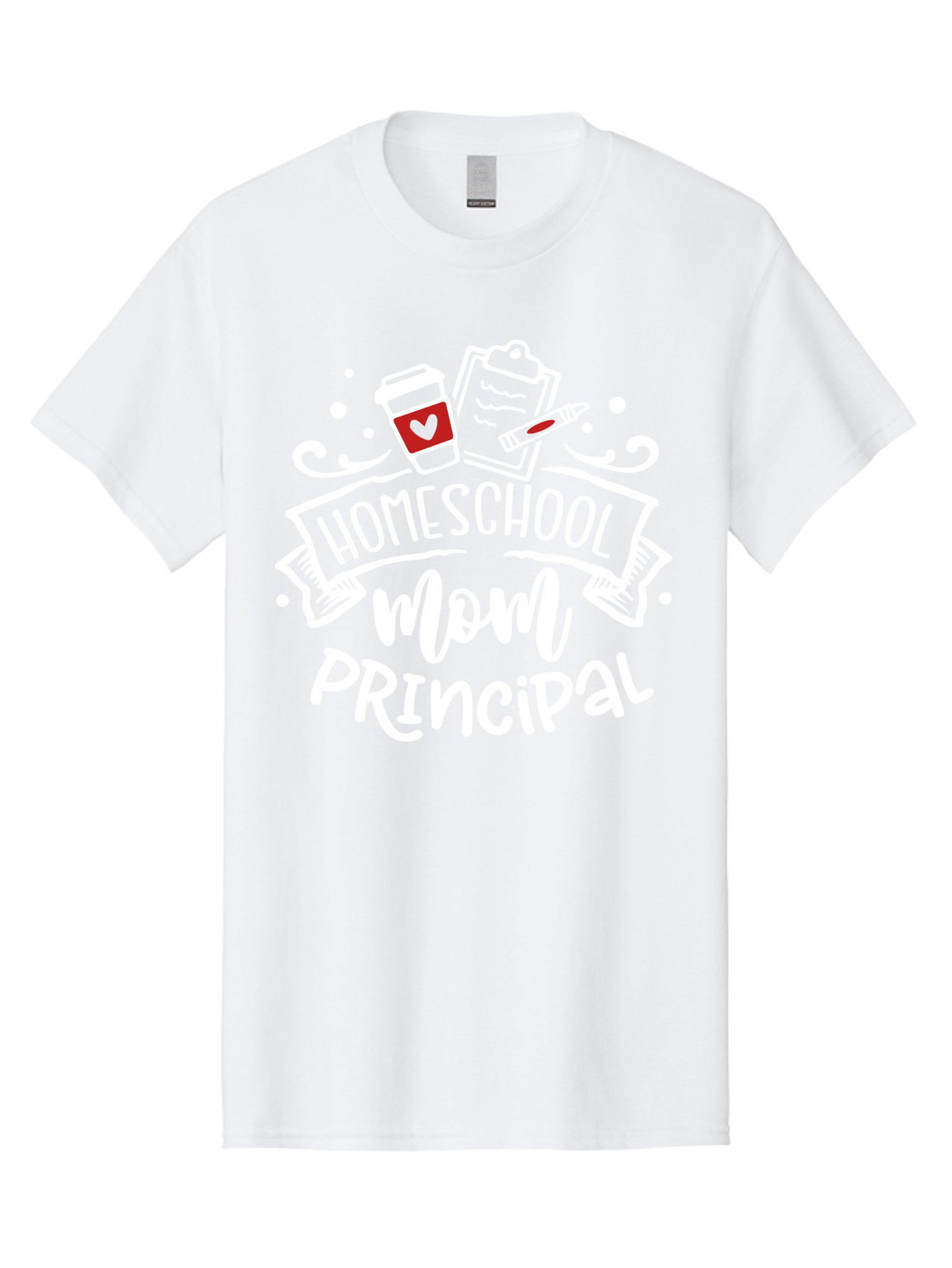 Homeschool-Mom-Principal-3 Men'S Graphic Tee, 100% Cotton, Comfortable Casual Summer Wear, Machine Washable, Homeschool Mom, Principal, Coffee Cup, Clipboard, Marker, Homeschooling, Education, Parenting, Teaching, Learning, Aab378