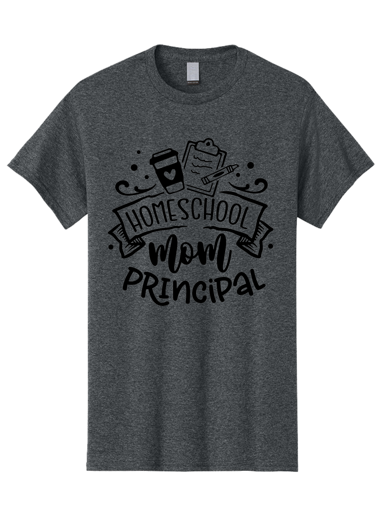 Homeschool-Mom-Principal Men'S Graphic Tee, 100% Cotton, Comfortable Casual Summer Wear, Machine Washable, Homeschool Mom, Principal, Education, Learning, Teaching, Coffee Cup, Clipboard, Pencil, Doodle Art, Playful Design, Homeschooling, Aab379