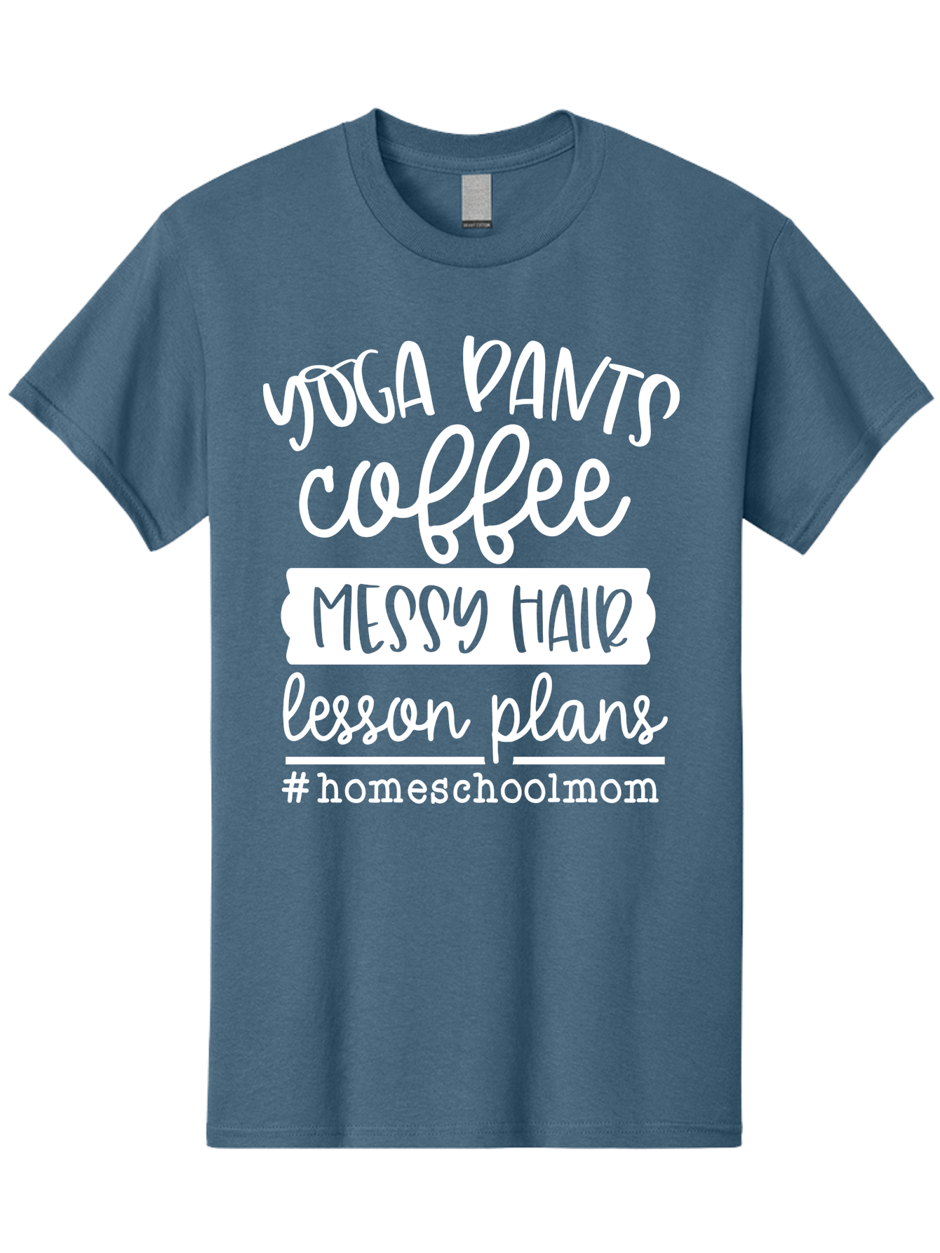Homeschool-Mom Men'S Graphic Tee, 100% Cotton, Comfortable Casual Summer Wear, Machine Washable, Homeschool Mom, Yoga Pants, Coffee Fuel, Messy Hair, Lesson Plans, Homeschooling Lifestyle, Mom Life, Homeschool Routine, Coffee Lover Aab384