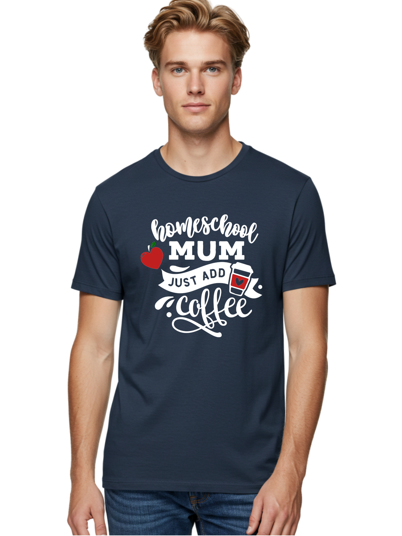Homeschool-Mum-2 Men'S Graphic Tee, 100% Cotton, Comfortable Casual Summer Wear, Machine Washable, Homeschooling, Motherhood, Coffee Lover, Funny Quote, Homeschool Mum, Education, Parenting Humor, Coffee Cup, Apple Symbol, Inspirational Quote Aab386