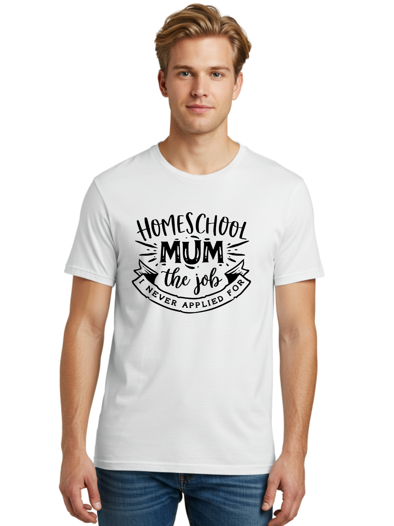 Homeschool-Mum-The-Job-1 Men'S Graphic Tee, 100% Cotton, Comfortable Casual Summer Wear, Machine Washable, Homeschool Mom Quote, Inspirational Quote, Funny T-Shirt Design, Mom Life, Teaching At Home, Humorous Saying, Parenting Humor Aab397