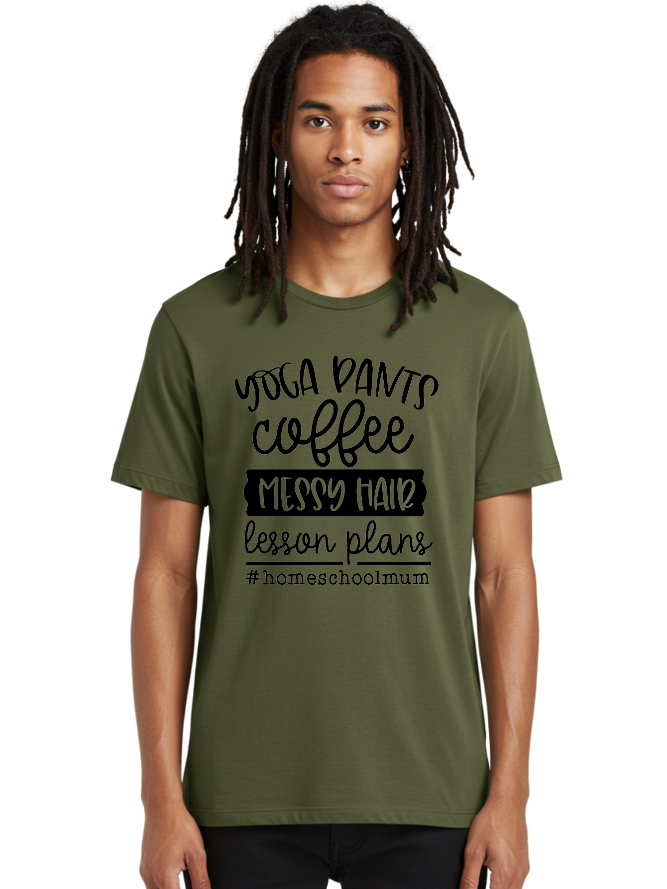 Homeschoolmum Men'S Graphic Tee, 100% Cotton, Comfortable Casual Summer Wear, Machine Washable, Homeschool Mom Lifestyle, Yoga Pants, Coffee, Messy Hair, Lesson Plans, Homeschooling, Mom Life, Parenting, Education, Teaching Aab400