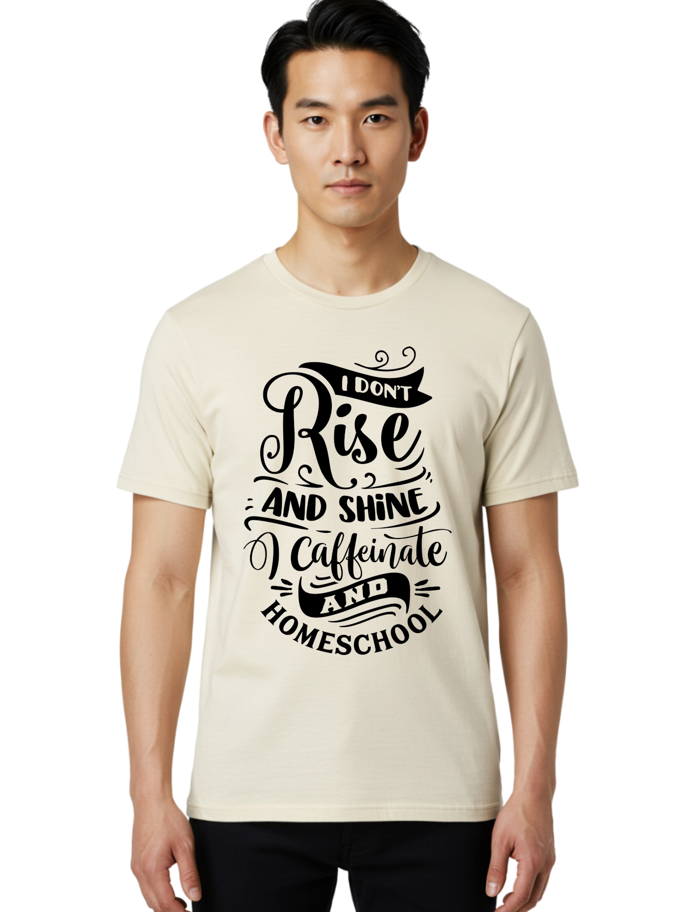 I-Don-T-Rise-And-Shine-Caffeinate-And-Homeschool Men'S Graphic Tee, 100% Cotton, Comfortable Casual Summer Wear, Machine Washable, Homeschooling Quote, Inspirational Quote, Coffee Humor, Parenting Quote, Funny Homeschooling, Aab401