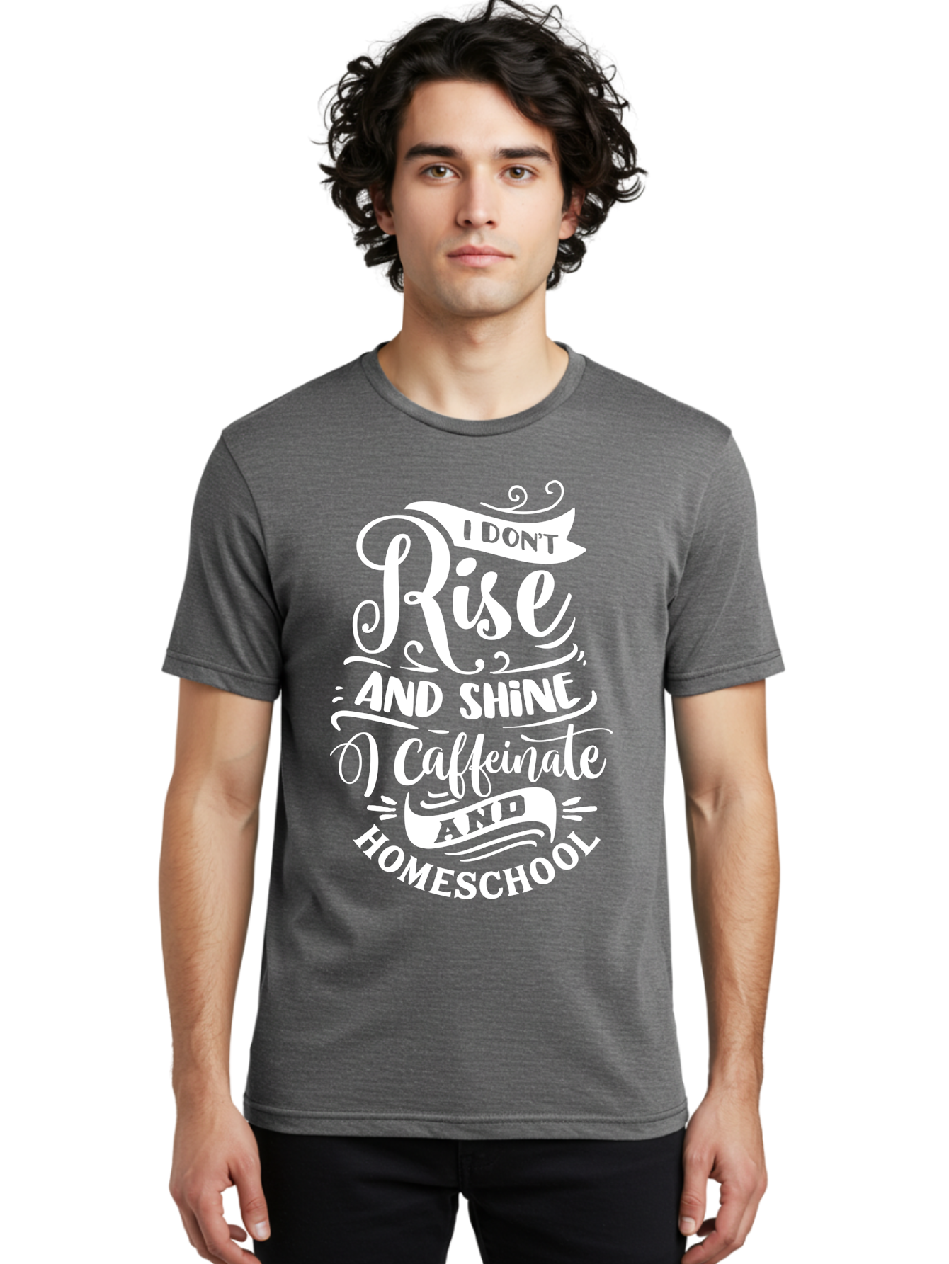 I-Don-T-Rise-And-Shine-I-Caffeinate-And-Homeschool Men'S Graphic Tee, 100% Cotton, Comfortable Casual Summer Wear, Machine Washable, Homeschooling Humor, Funny Homeschool Quotes, Coffee Fueled, Caffeinated Homeschooler, Parenting Memes, Aab402