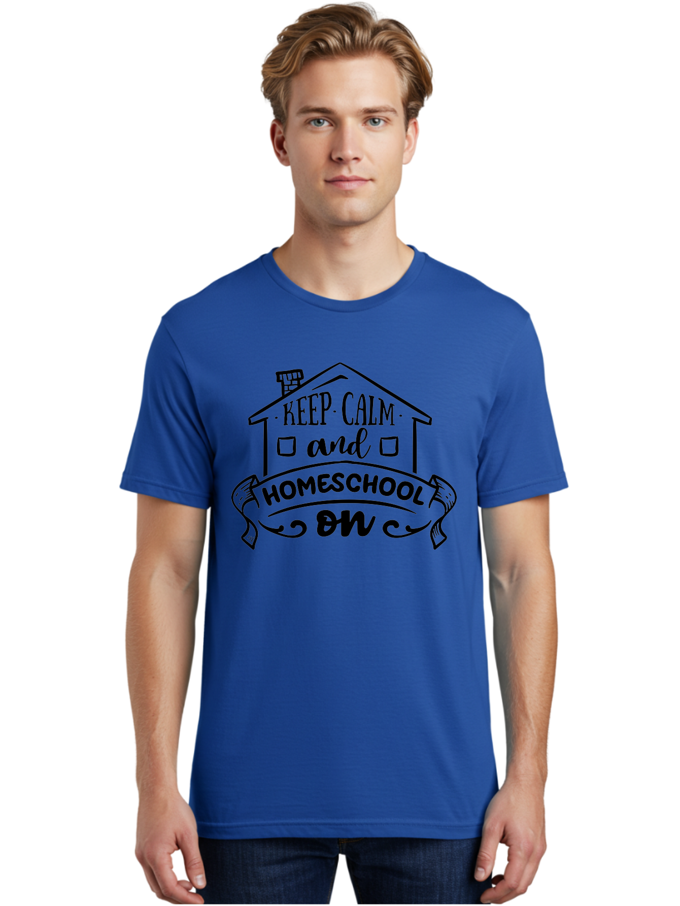 Keep-Calm-And-Homeschool-On-1 Men'S Graphic Tee, 100% Cotton, Comfortable Casual Summer Wear, Machine Washable, Homeschooling Inspiration, Keep Calm, Homeschool On, Home Education, Personalized Learning, Alternative Education, Family Learning, Aab407