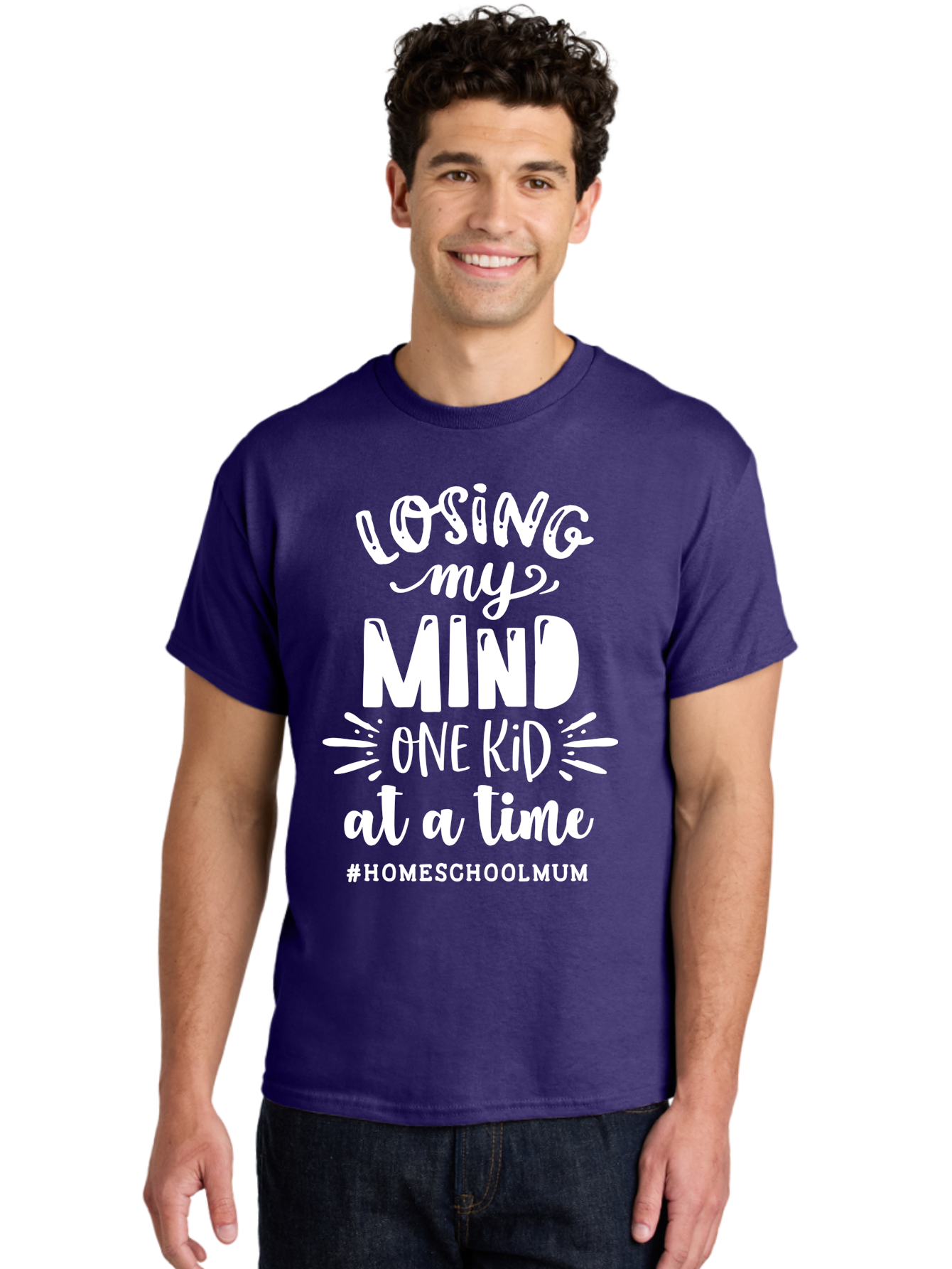 Losing-My-Mind-One-Kid-At-A-Time Men'S Graphic Tee, 100% Cotton, Comfortable Casual Summer Wear, Machine Washable, Homeschool Mom, Parenting Struggles, Humorous Quote, Motherhood Challenges, Parenting Life Aab411