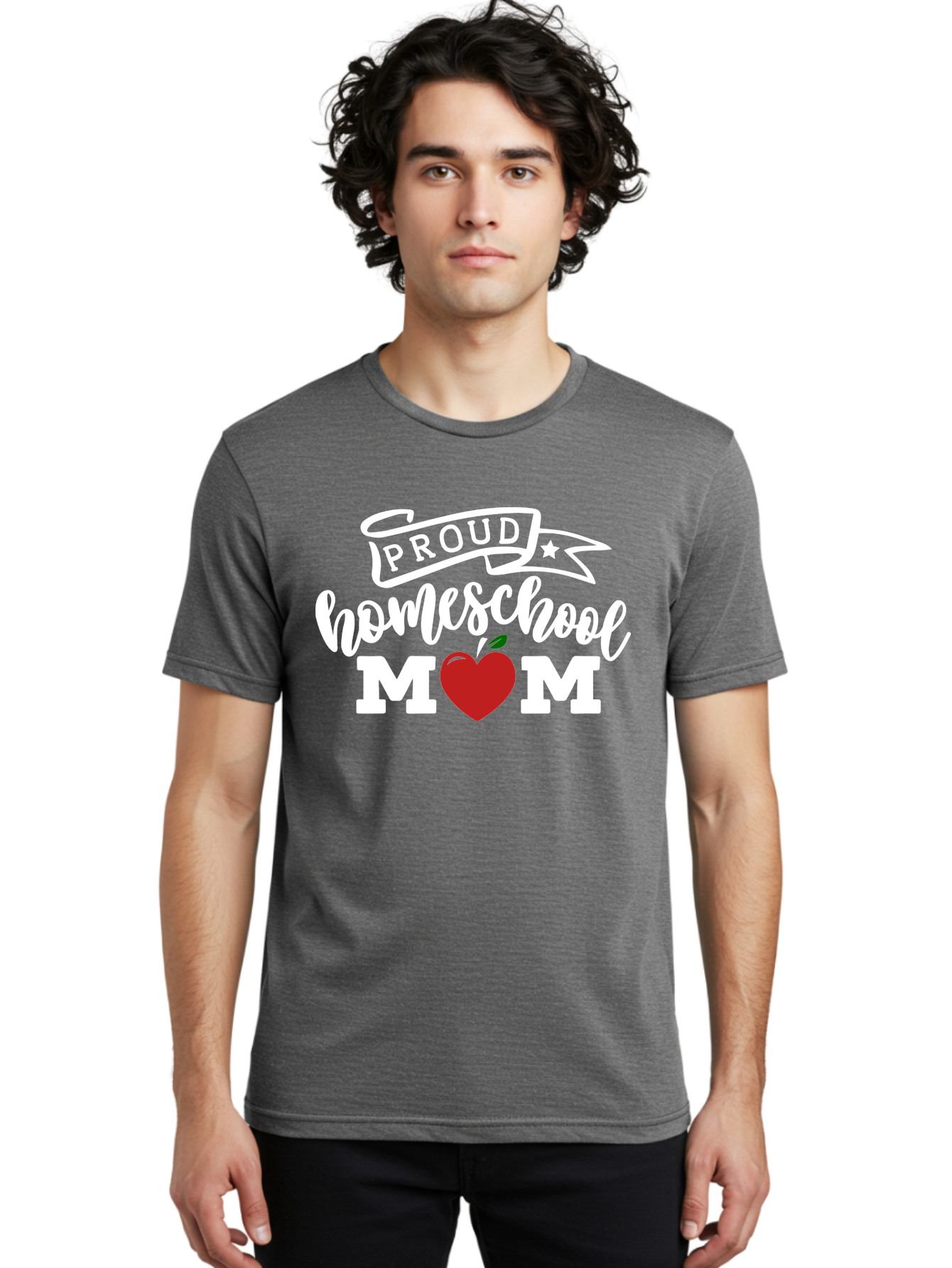 Proud-Homeschool-Mom-2 Men'S Graphic Tee, 100% Cotton, Comfortable Casual Summer Wear, Machine Washable, Homeschool Mom, Proud Parent, Apple Symbol, Homeschooling, Parenting, Education, Love For Learning, Red Apple Aab422