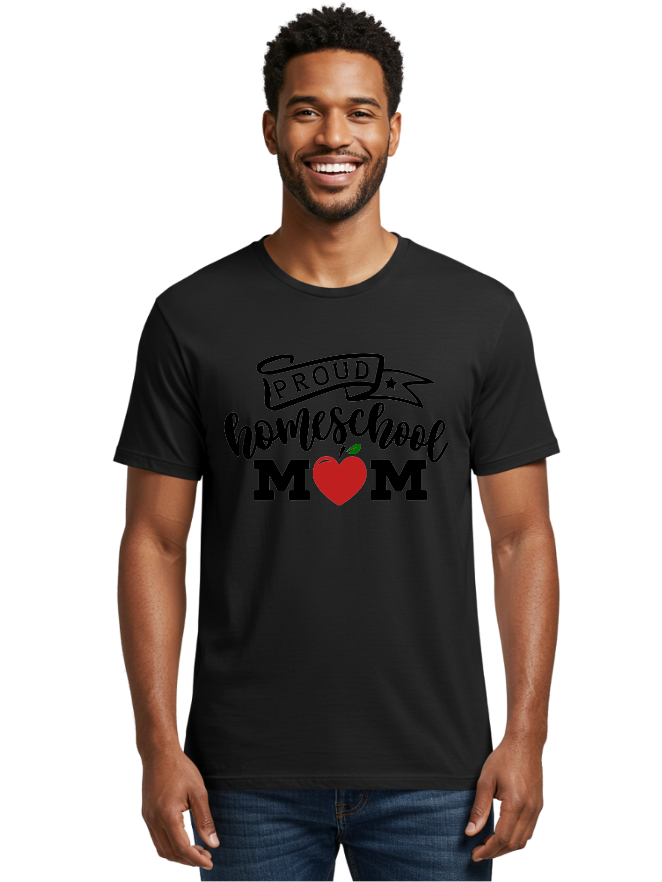 Proud-Homeschool-Mom-3 Men'S Graphic Tee, 100% Cotton, Comfortable Casual Summer Wear, Machine Washable, Homeschool Mom, Proud Parent, Homeschooling, Parenting, Education, Apple, Mother, Proud Homeschool Mom, Family, Love Aab423