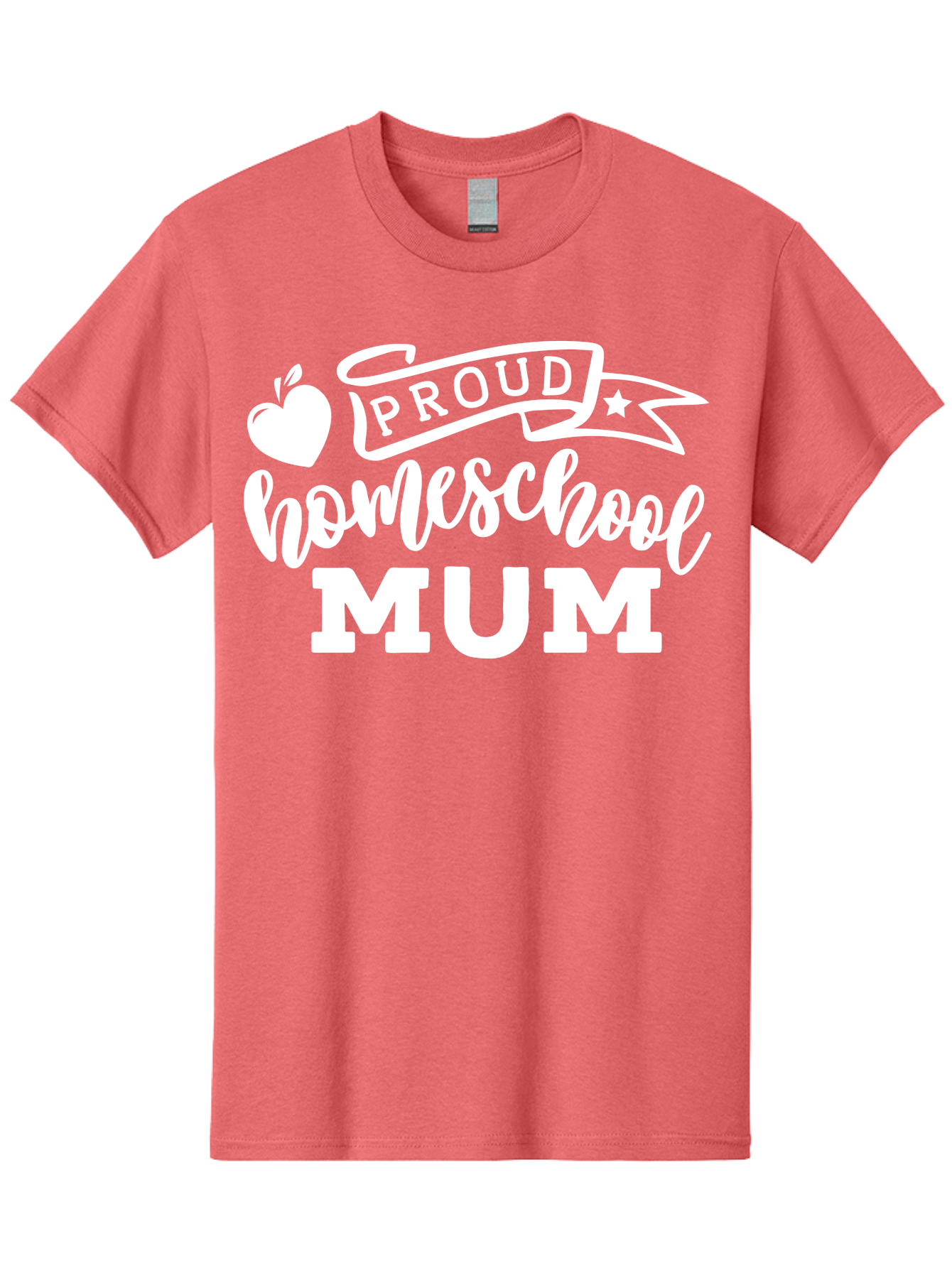 Proud-Homeschool-Mum-1 Men'S Graphic Tee, 100% Cotton, Comfortable Casual Summer Wear, Machine Washable, Homeschool Mom, Proud Parent, Homeschooling, Motherhood, Education, Apple Logo, Star Symbol, Banner Design, Parent Teacher, Aab425
