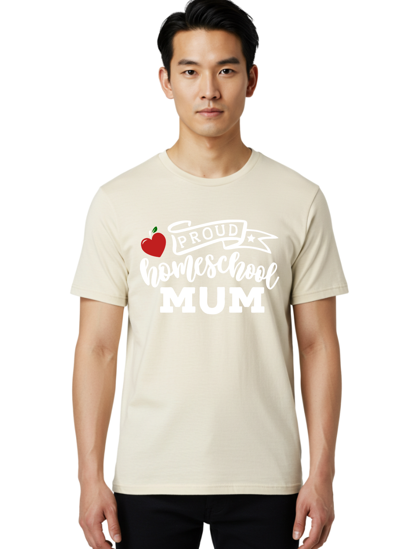 Proud-Homeschool-Mum-2 Men'S Graphic Tee, 100% Cotton, Comfortable Casual Summer Wear, Machine Washable, Proud Homeschool Mum, Homeschooling Mom, Home Education, Proud Parent, Apple Logo, Banner Design, Star Symbol, Custom Apparel, Aab426