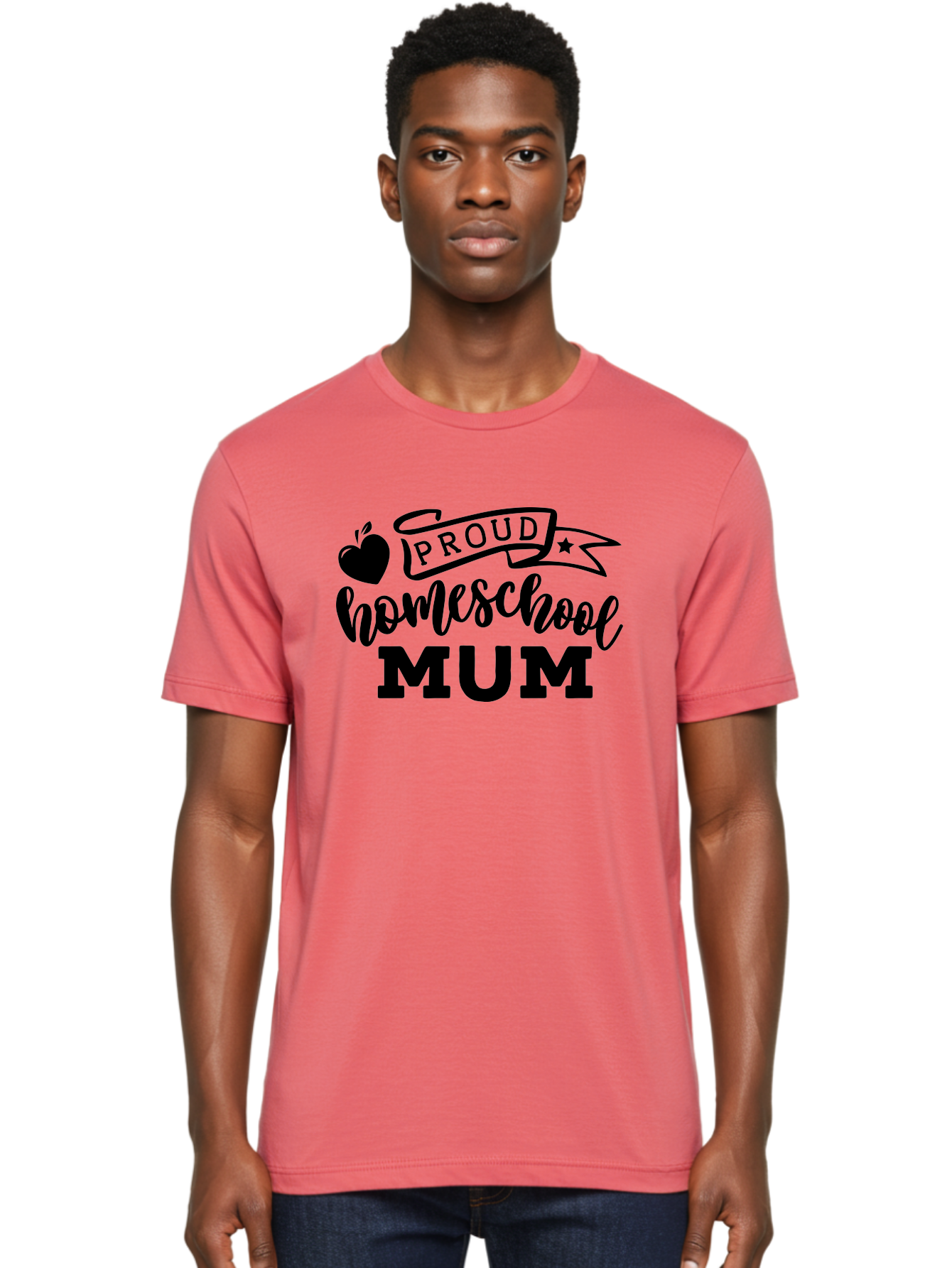 Proud-Homeschool-Mum Men'S Graphic Tee, 100% Cotton, Comfortable Casual Summer Wear, Machine Washable, Homeschool Mom, Proud Parent, Education, Learning, Apple Symbol, Star Icon, Homeschooling, Mom Life Aab428
