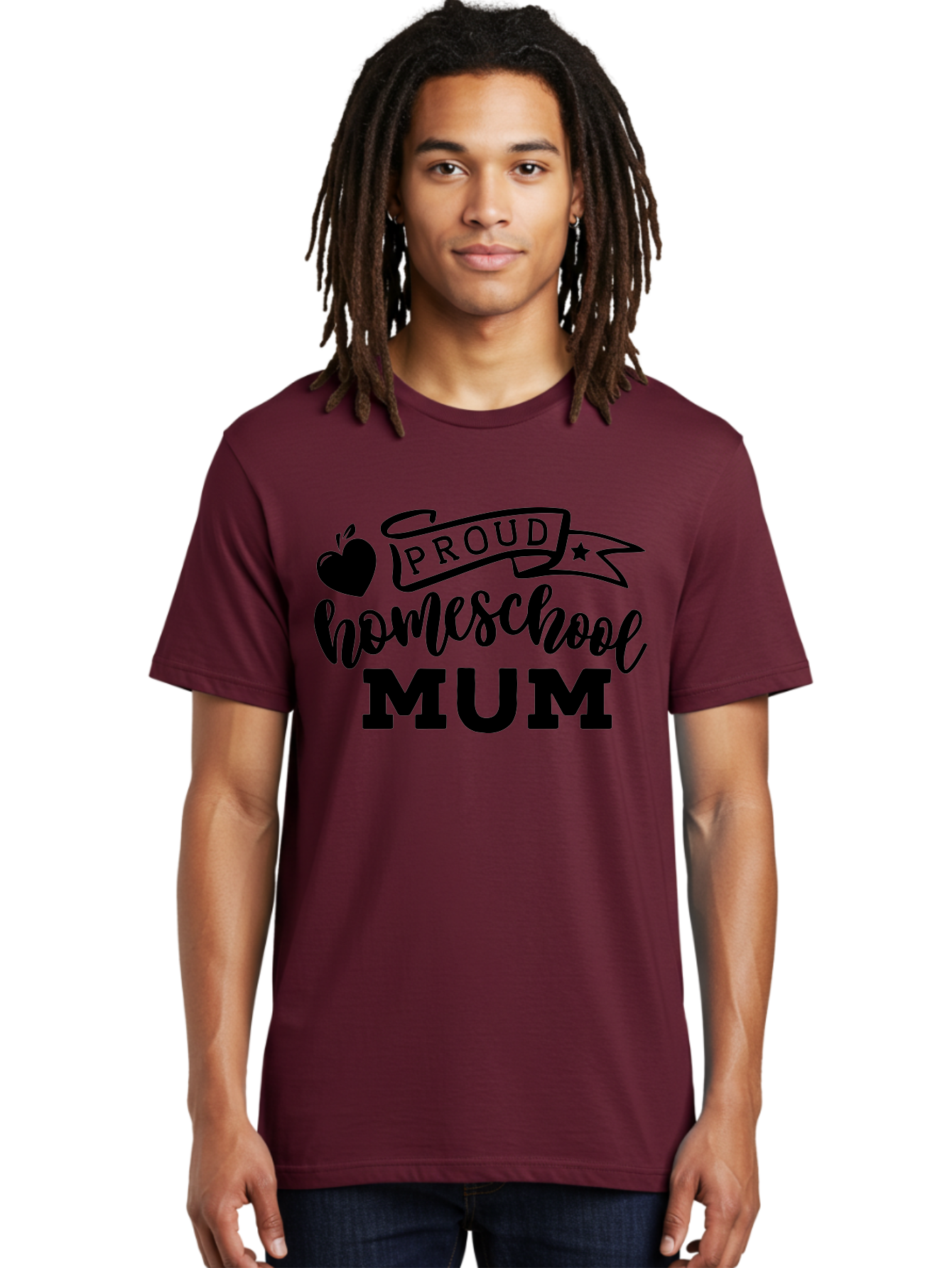 Proud-Homeschool-Mum Men'S Graphic Tee, 100% Cotton, Comfortable Casual Summer Wear, Machine Washable, Homeschool Mom, Proud Parent, Education, Learning, Apple Symbol, Star Icon, Homeschooling, Mom Life Aab428
