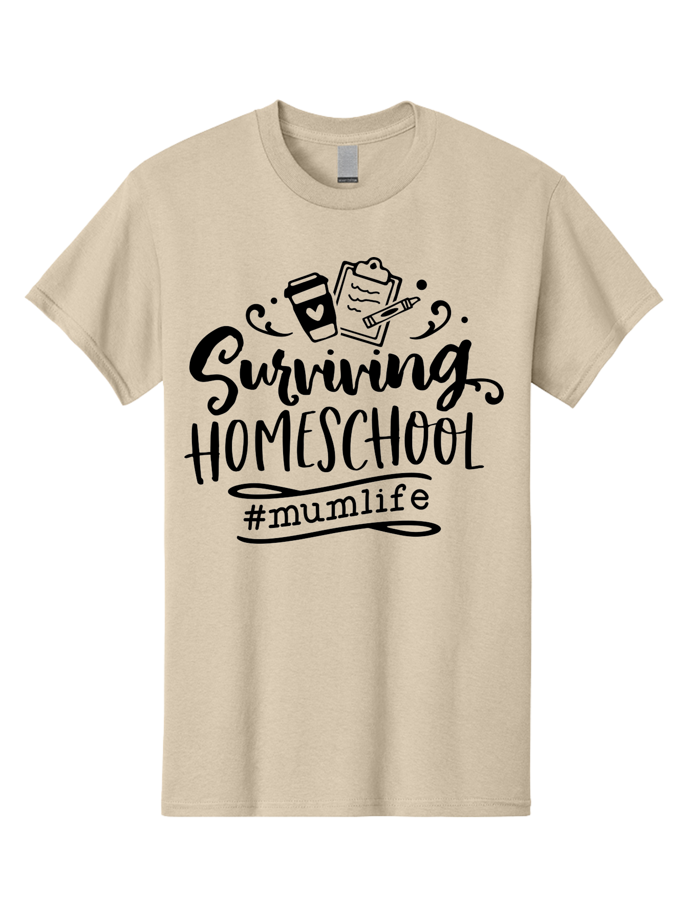 Surviving-Homeschool-2 Men'S Graphic Tee, 100% Cotton, Comfortable Casual Summer Wear, Machine Washable, Homeschooling, Parenting, Motherhood, Education, Coffee Cup, Clipboard, Mum Life, #Mumlife, Learning At Home, Homeschool Survival Aab433
