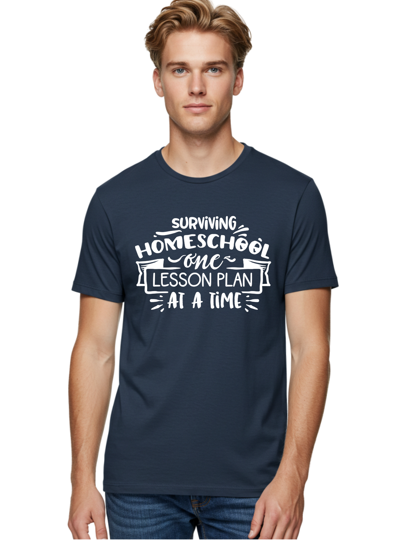 Surviving-Homeschool-7 Men'S Graphic Tee, 100% Cotton, Comfortable Casual Summer Wear, Machine Washable, Homeschool Survival, Homeschooling, Lesson Planning, Education, Teaching, Parenting, Humorous Quote, Inspirational Quote, Teaching Tip Aab438