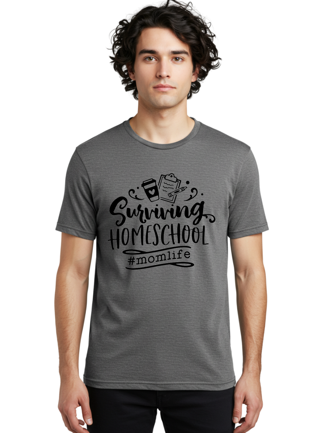 Surviving-Homeschool Men'S Graphic Tee, 100% Cotton, Comfortable Casual Summer Wear, Machine Washable, Homeschooling, Mom Life, Parenting, Education, Coffee Culture, Momlife, Modern Parenting, Family Life, Homeschool Mom Aab441