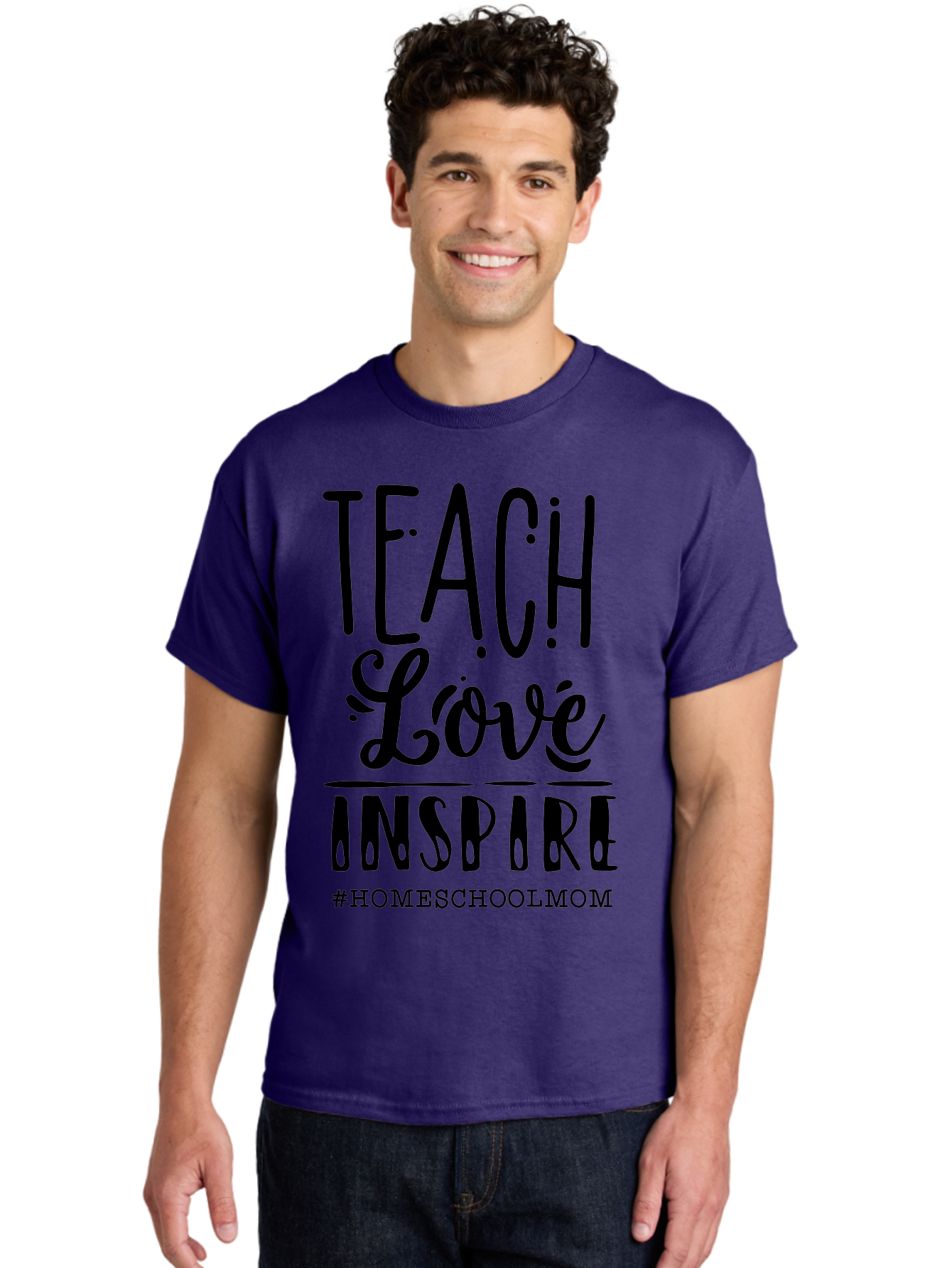 Teach-Love-Inspire-Homeschoolmom Men'S Graphic Tee, 100% Cotton, Comfortable Casual Summer Wear, Machine Washable, Homeschool Mom, Teach Love Inspire, Homeschooling, Inspirational Quote, Motivational Phrase, Teaching With Love Aab444