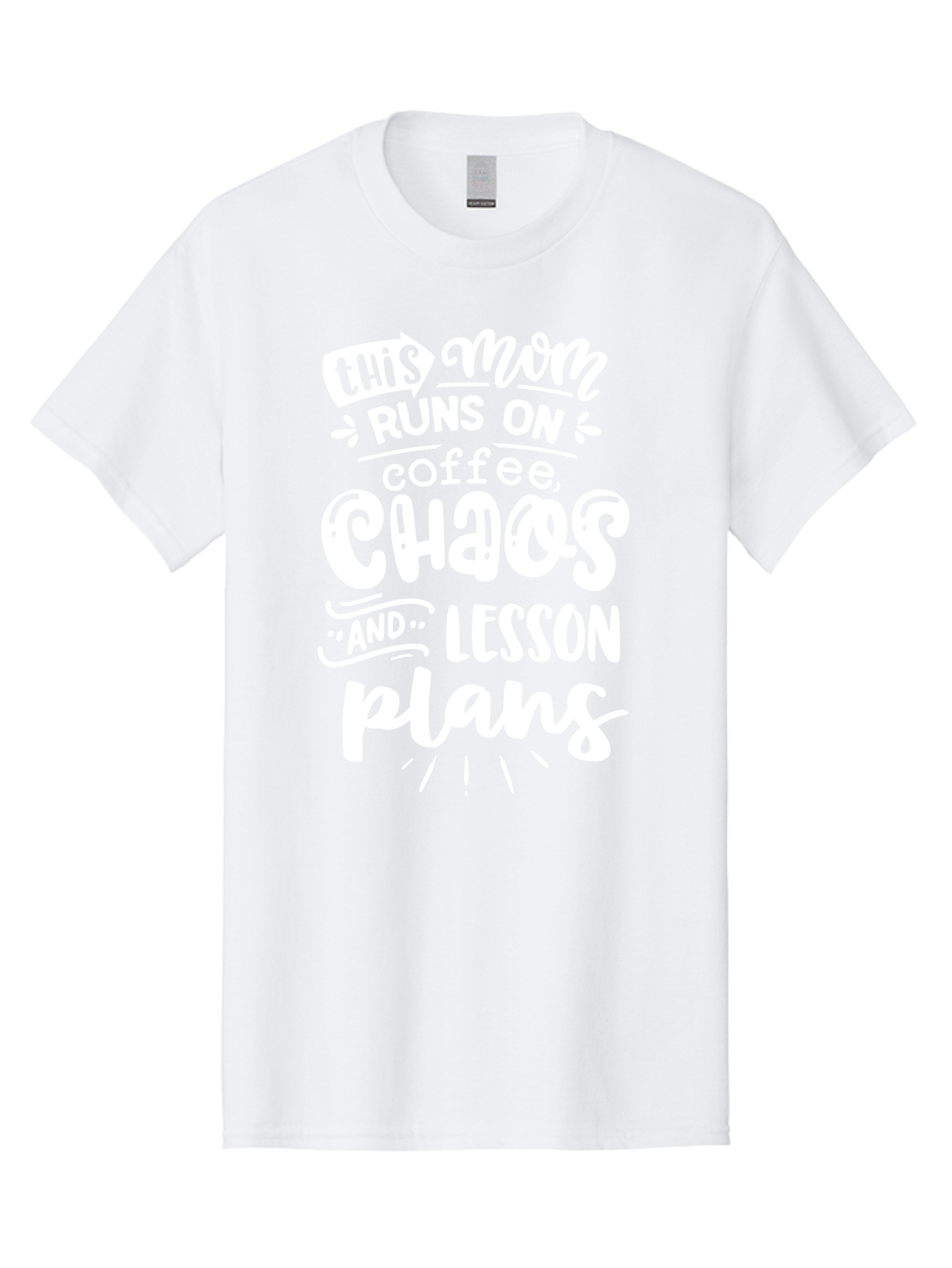 This-Mom-Runs-On-Coffee-Chaos-And-Lesson-Plans Men'S Graphic Tee, 100% Cotton, Comfortable Casual Summer Wear, Machine Washable, Funny Mom Quote, Mom Life, Coffee Humor, Teacher Mom, Chaotic Parenting, Lesson Plans, Mom Humor, Humorous Quote, Aab450