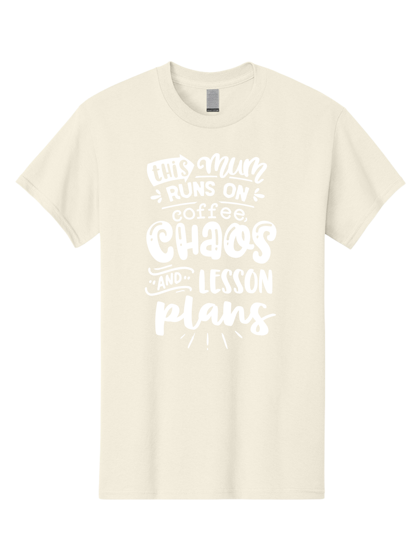 This-Mum-Runs-On-Coffee-Chaos-And-Lesson-Plans Men'S Graphic Tee, 100% Cotton, Comfortable Casual Summer Wear, Machine Washable, Funny Mom Quote, Teacher Humor, Coffee Lover, Chaotic Life, Lesson Plans, Mom Life, Teacher Life, Humorous Quote, Aab451