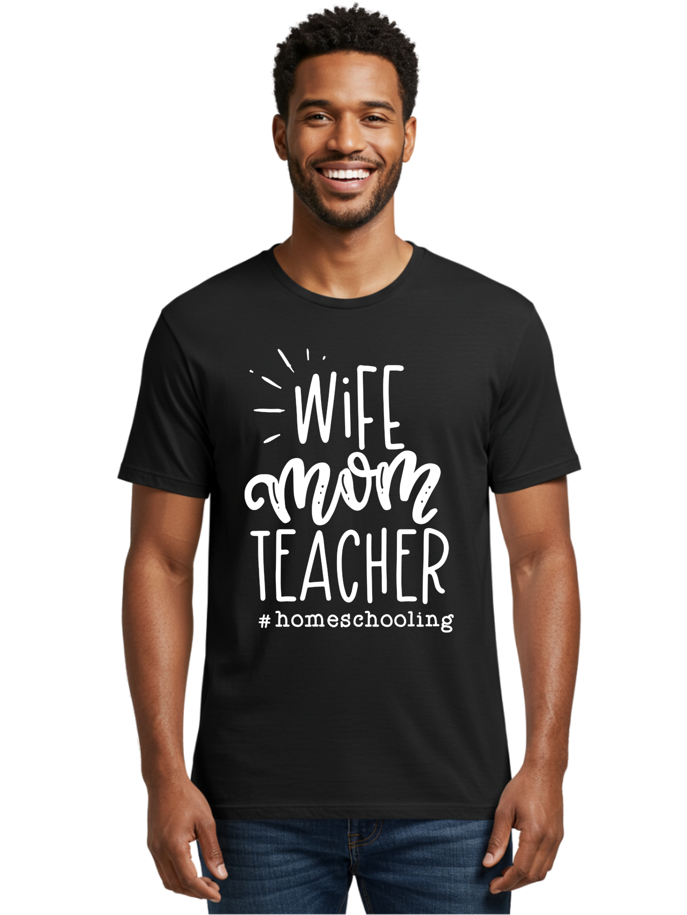 Wife-Mom-Teacher-Homeschooling Men'S Graphic Tee, 100% Cotton, Comfortable Casual Summer Wear, Machine Washable, Homeschooling Mom, Wife And Mother, Teacher Inspiration, Homeschooling Lifestyle, Parenting Goals, Mom Life, Teacher Life Aab457