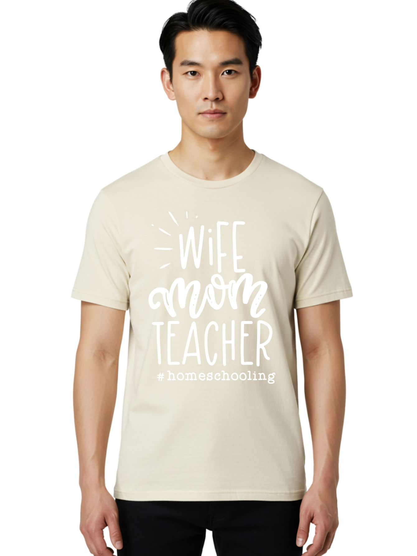 Wife-Mom-Teacher-Homeschooling Men'S Graphic Tee, 100% Cotton, Comfortable Casual Summer Wear, Machine Washable, Homeschooling Mom, Wife And Mother, Teacher Inspiration, Homeschooling Lifestyle, Parenting Goals, Mom Life, Teacher Life Aab457