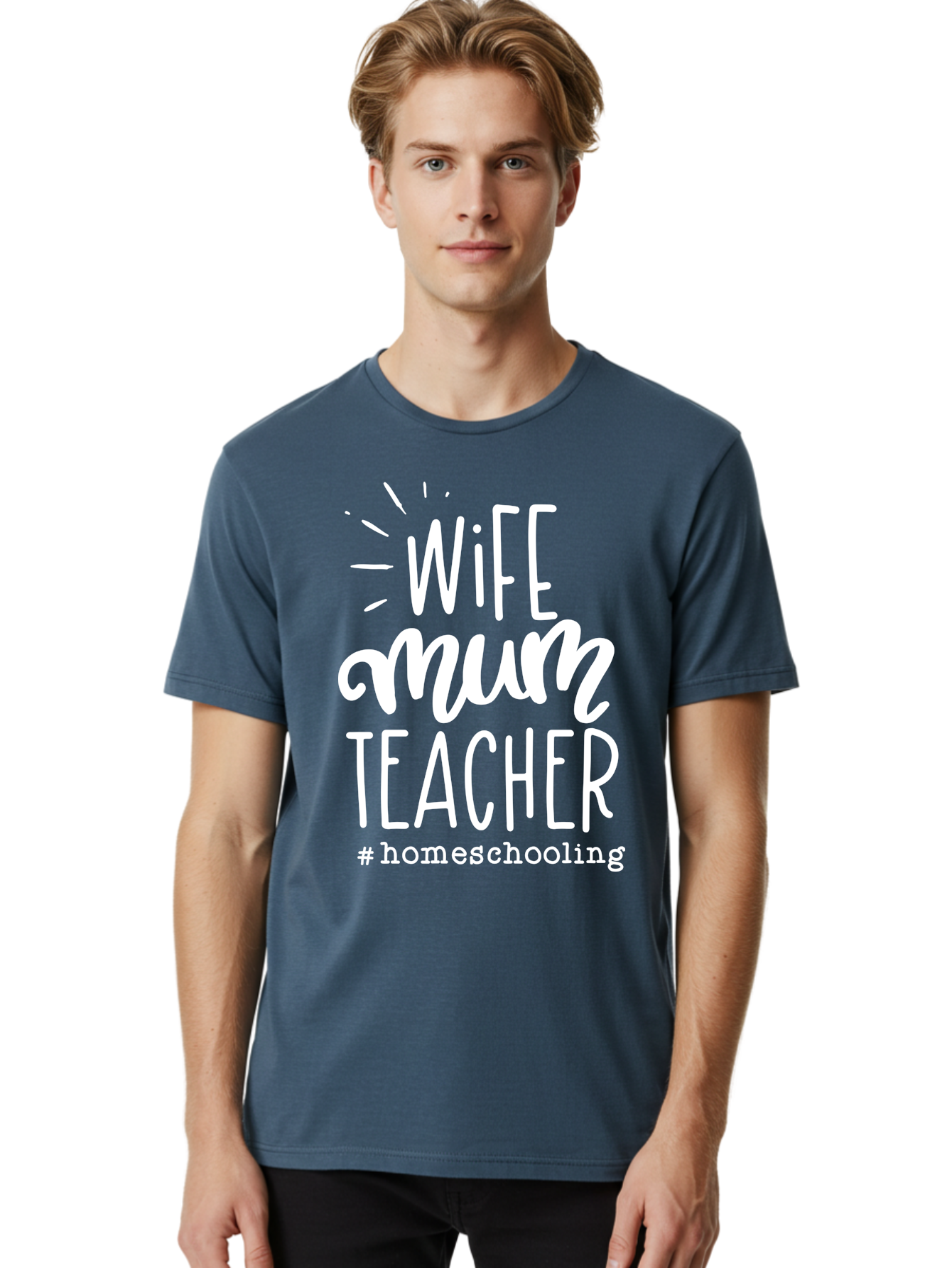 Wife-Mum-Teacher-Homeschooling Men'S Graphic Tee, 100% Cotton, Comfortable Casual Summer Wear, Machine Washable, Wife, Mum, Teacher, Homeschooling, Family Roles, Teaching At Home, Modern Parenting, Family Values Aab458