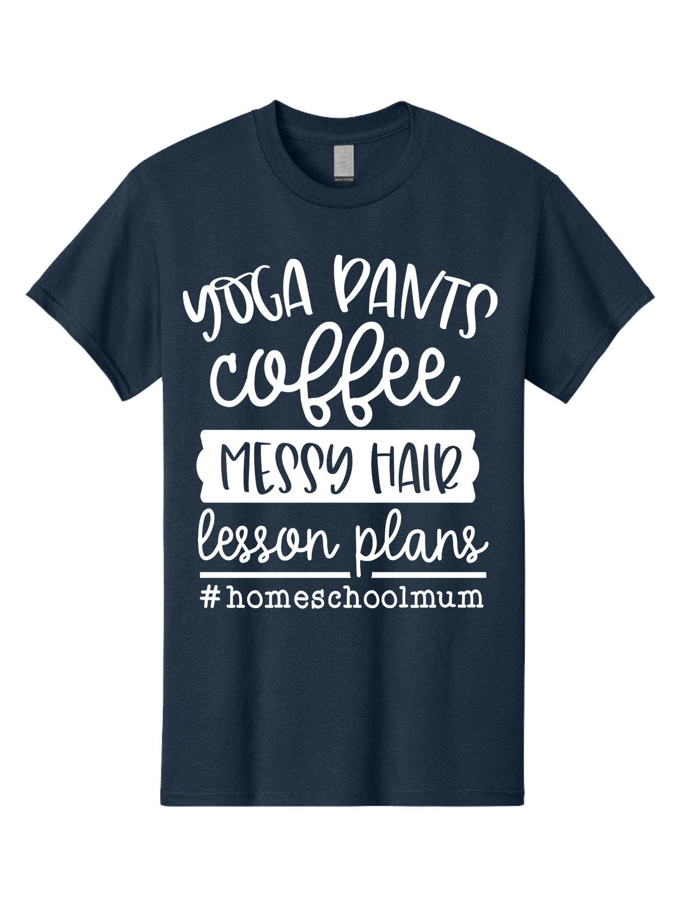 Yoga-Pants-Coffee-Messy-Hair-Lesson-Plans Men'S Graphic Tee, 100% Cotton, Comfortable Casual Summer Wear, Machine Washable, Homeschooling Mom, Yoga Pants, Messy Bun, Coffee Break, Lesson Plans, Mom Life, Homeschooling Lifestyle, Aab460