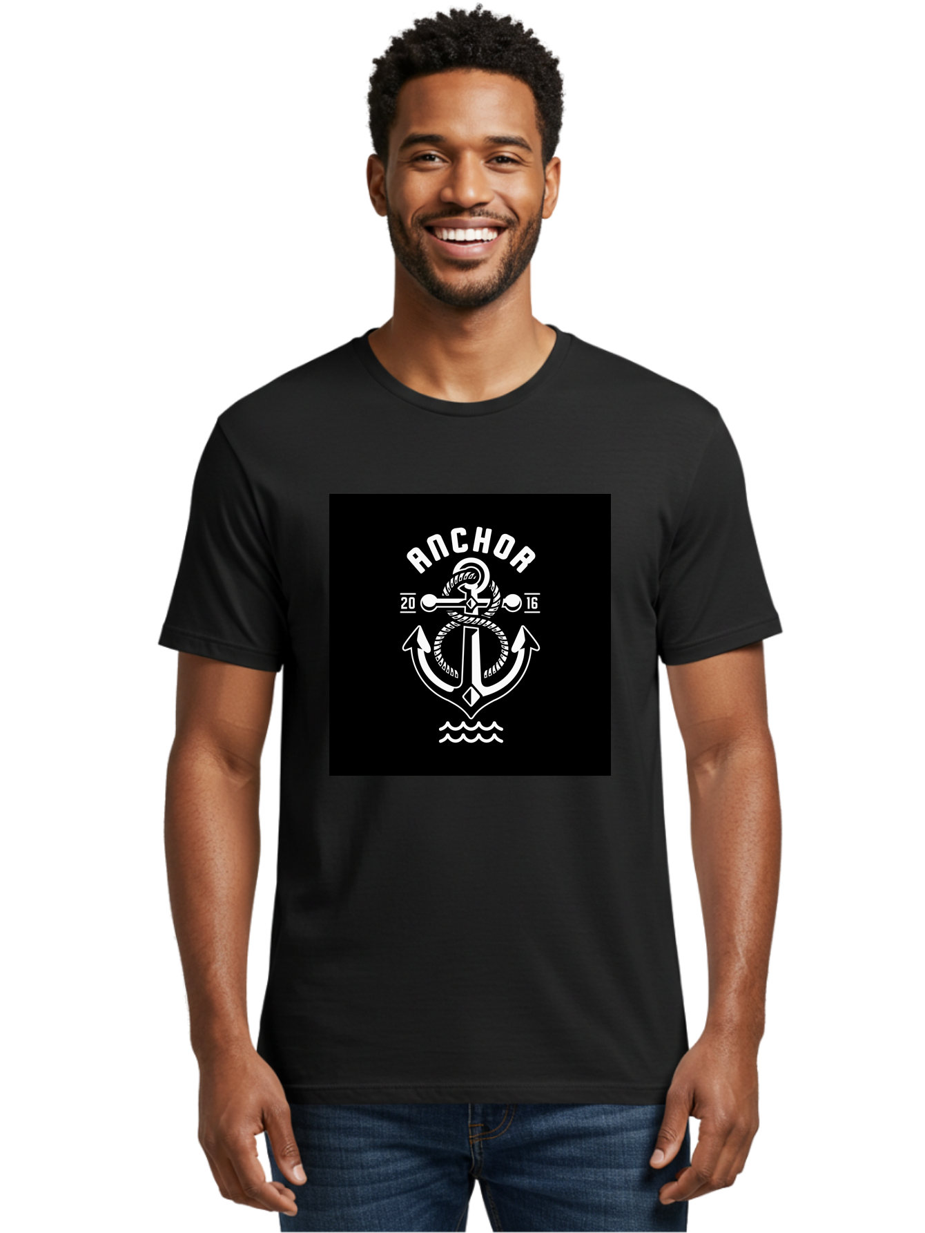Anchor-2016 Men'S Graphic Tee, 100% Cotton, Comfortable Casual Summer Wear, Machine Washable, Anchor Logo, Nautical Design, Vintage Style, Maritime Symbol, Rope Detail, Anchor Emblem, Sailing Theme, Retro Aesthetic, Sea Waves Aab461