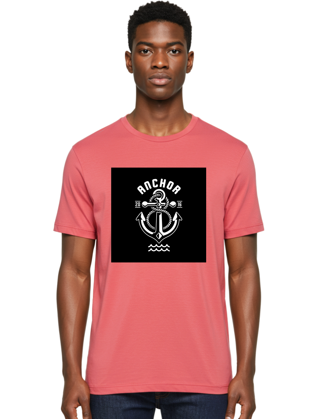 Anchor-2016 Men'S Graphic Tee, 100% Cotton, Comfortable Casual Summer Wear, Machine Washable, Anchor Logo, Nautical Design, Vintage Style, Maritime Symbol, Rope Detail, Anchor Emblem, Sailing Theme, Retro Aesthetic, Sea Waves Aab461