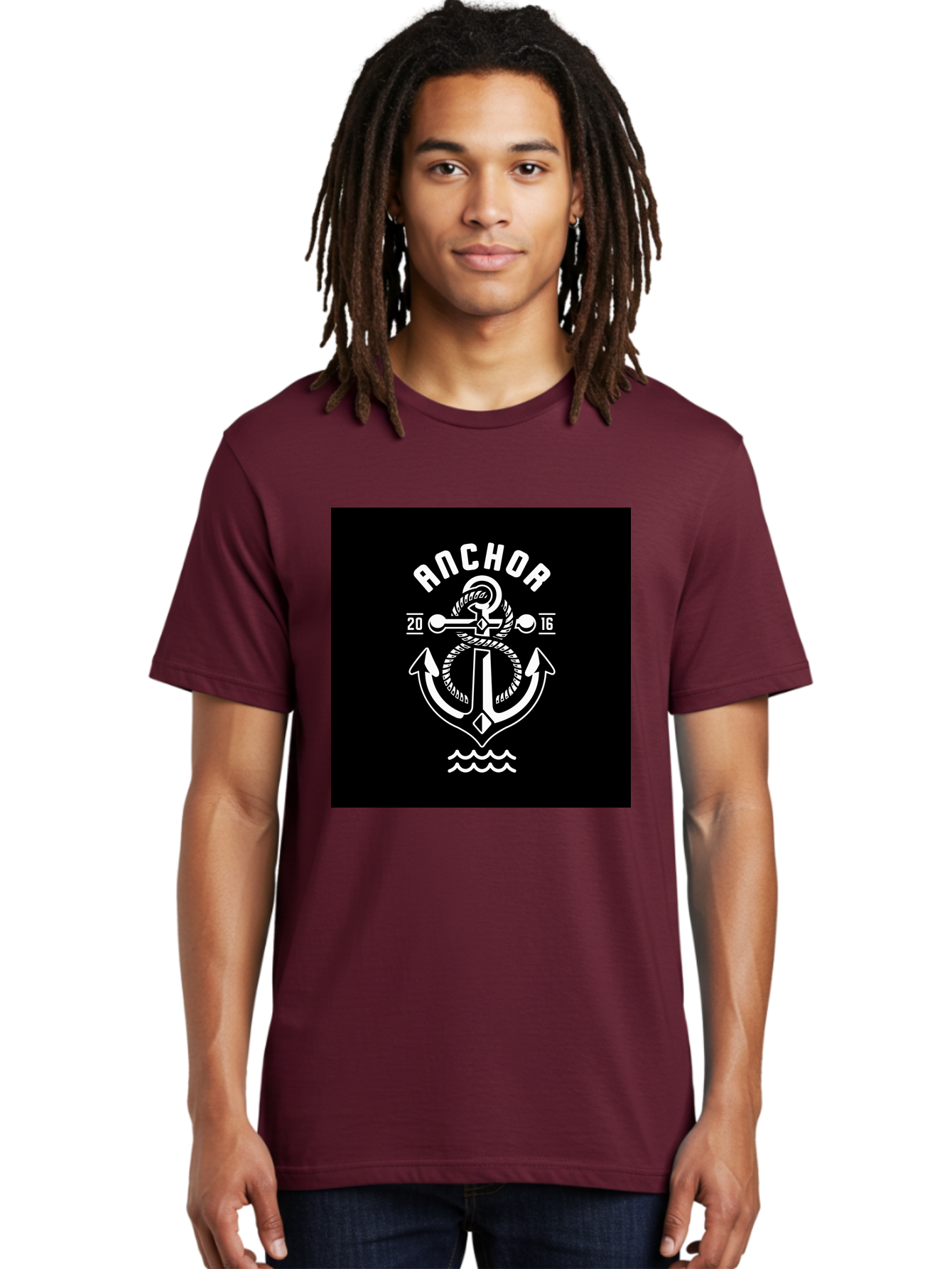 Anchor-2016 Men'S Graphic Tee, 100% Cotton, Comfortable Casual Summer Wear, Machine Washable, Anchor Logo, Nautical Design, Vintage Style, Maritime Symbol, Rope Detail, Anchor Emblem, Sailing Theme, Retro Aesthetic, Sea Waves Aab461