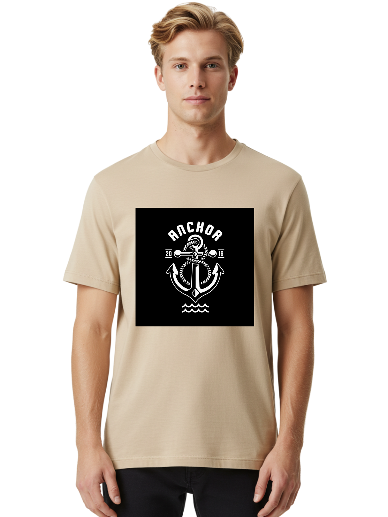 Anchor-2016 Men'S Graphic Tee, 100% Cotton, Comfortable Casual Summer Wear, Machine Washable, Anchor Logo, Nautical Design, Vintage Style, Maritime Symbol, Rope Detail, Anchor Emblem, Sailing Theme, Retro Aesthetic, Sea Waves Aab461