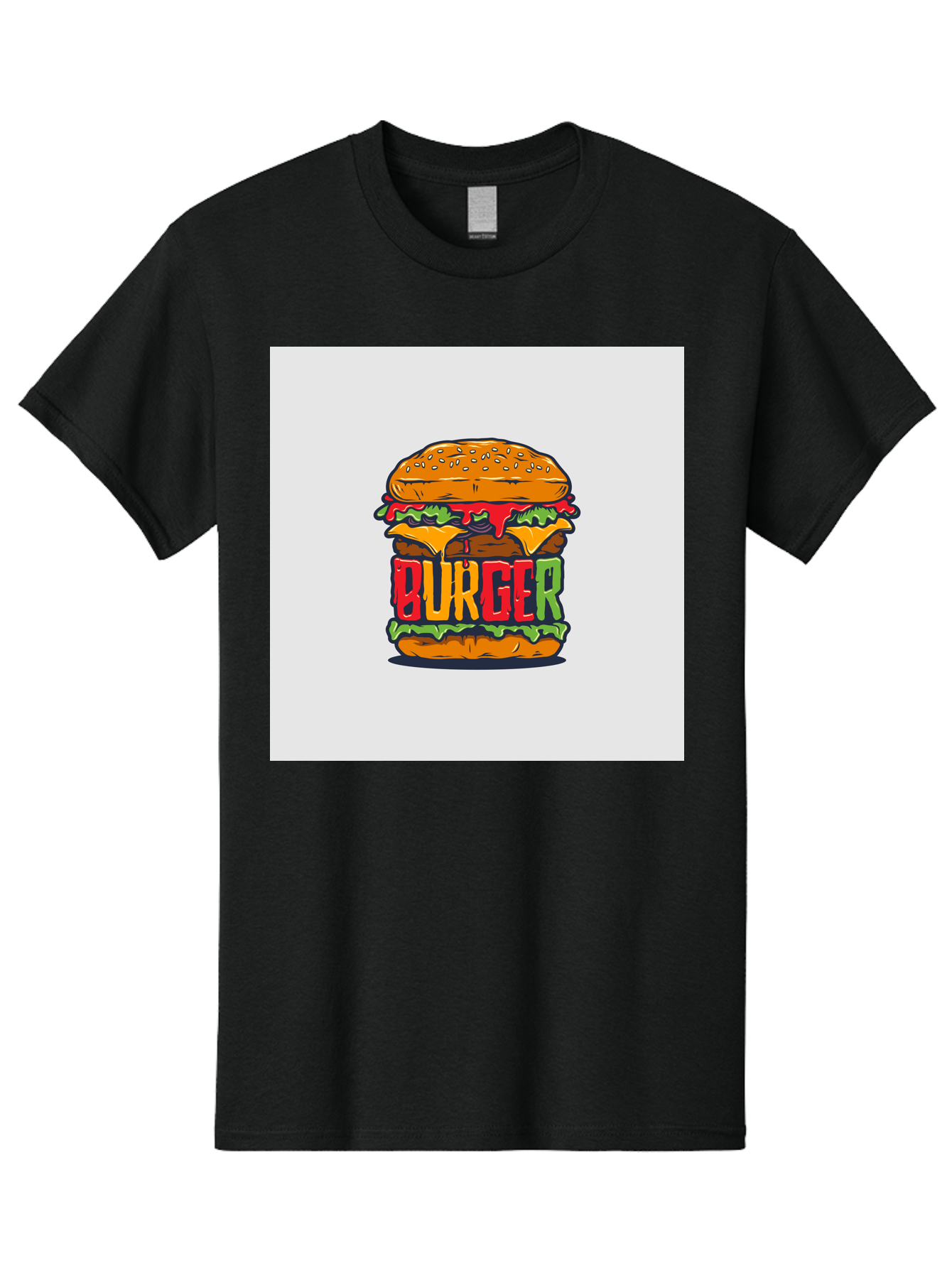 Burger Men'S Graphic Tee, 100% Cotton, Comfortable Casual Summer Wear, Machine Washable, Cartoon Burger, Juicy Patty, Melted Cheese, Fresh Lettuce, Ketchup Dripping, Sesame Seed Bun, Colorful Illustration, Fast Food, Burger Joint, Tasty Meal, Aab464