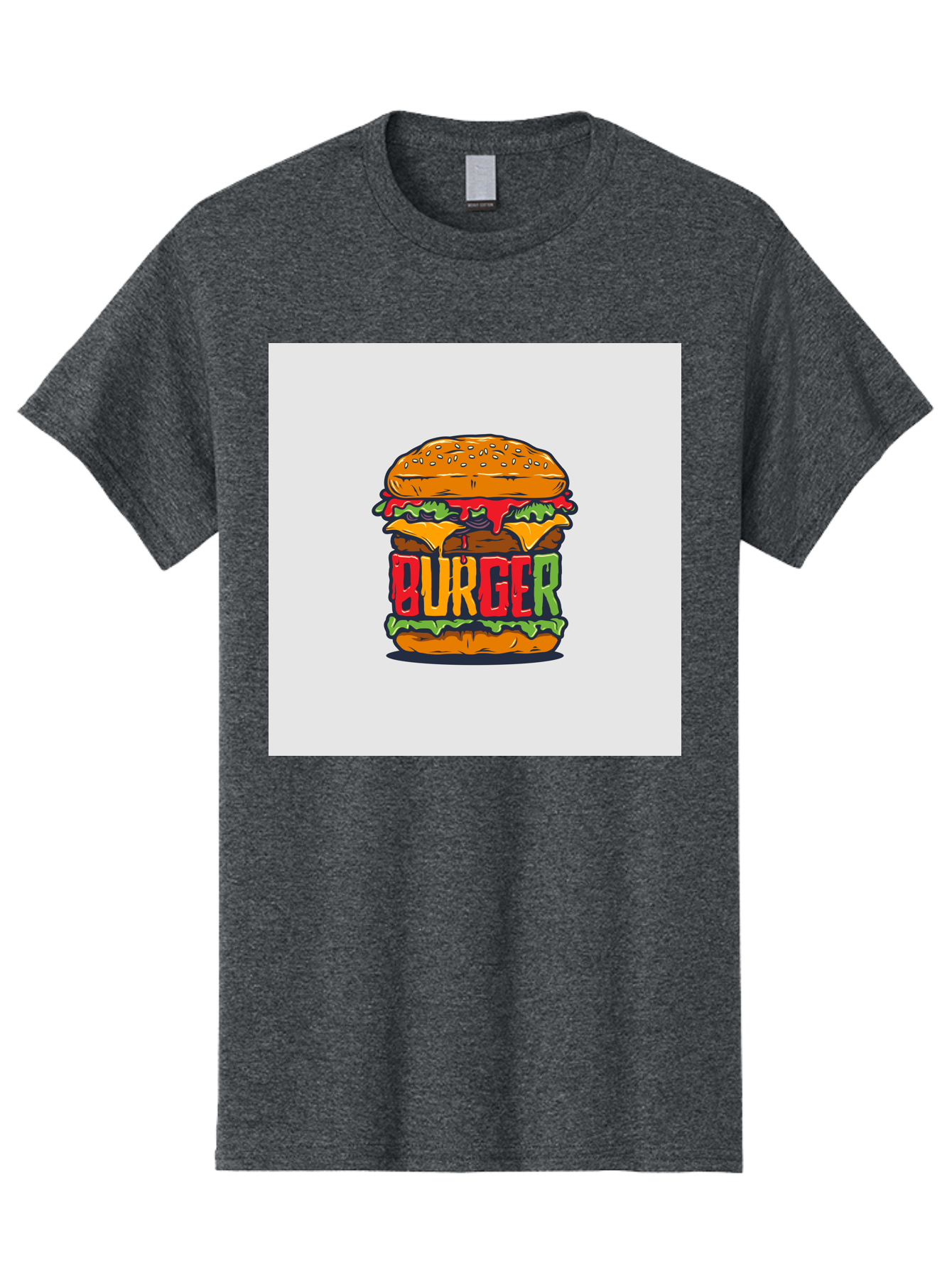 Burger Men'S Graphic Tee, 100% Cotton, Comfortable Casual Summer Wear, Machine Washable, Cartoon Burger, Juicy Patty, Melted Cheese, Fresh Lettuce, Ketchup Dripping, Sesame Seed Bun, Colorful Illustration, Fast Food, Burger Joint, Tasty Meal, Aab464