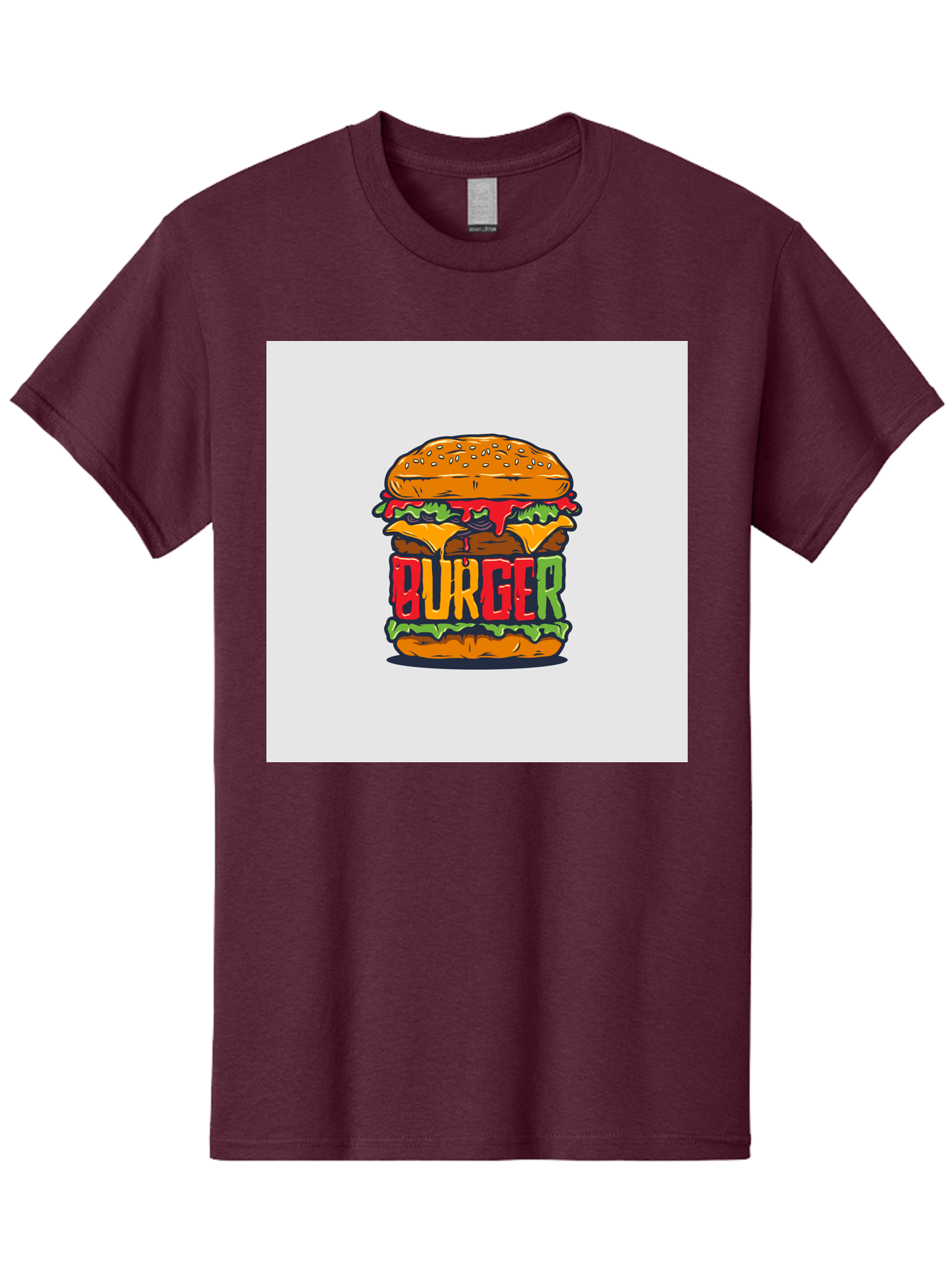 Burger Men'S Graphic Tee, 100% Cotton, Comfortable Casual Summer Wear, Machine Washable, Cartoon Burger, Juicy Patty, Melted Cheese, Fresh Lettuce, Ketchup Dripping, Sesame Seed Bun, Colorful Illustration, Fast Food, Burger Joint, Tasty Meal, Aab464