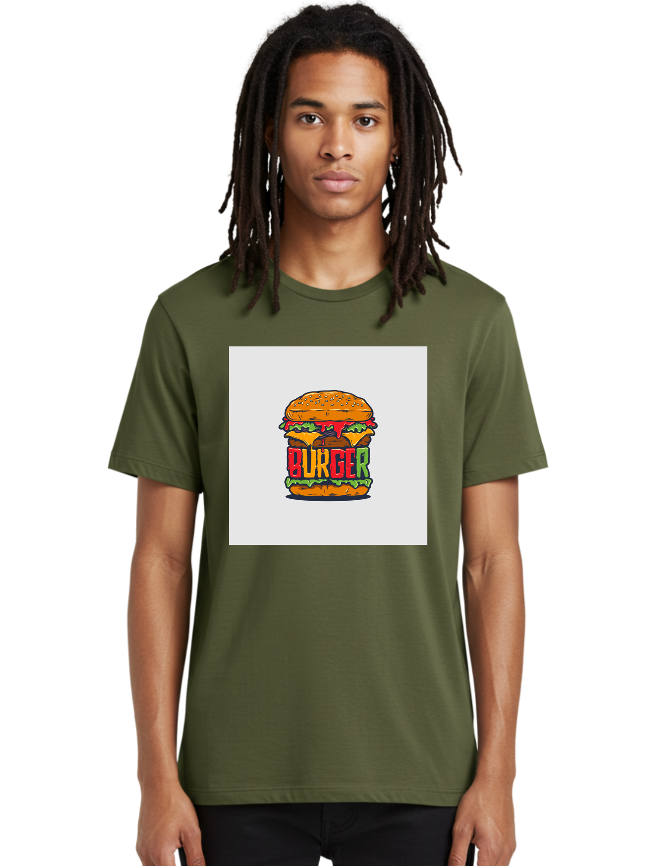 Burger Men'S Graphic Tee, 100% Cotton, Comfortable Casual Summer Wear, Machine Washable, Cartoon Burger, Juicy Patty, Melted Cheese, Fresh Lettuce, Ketchup Dripping, Sesame Seed Bun, Colorful Illustration, Fast Food, Burger Joint, Tasty Meal, Aab464