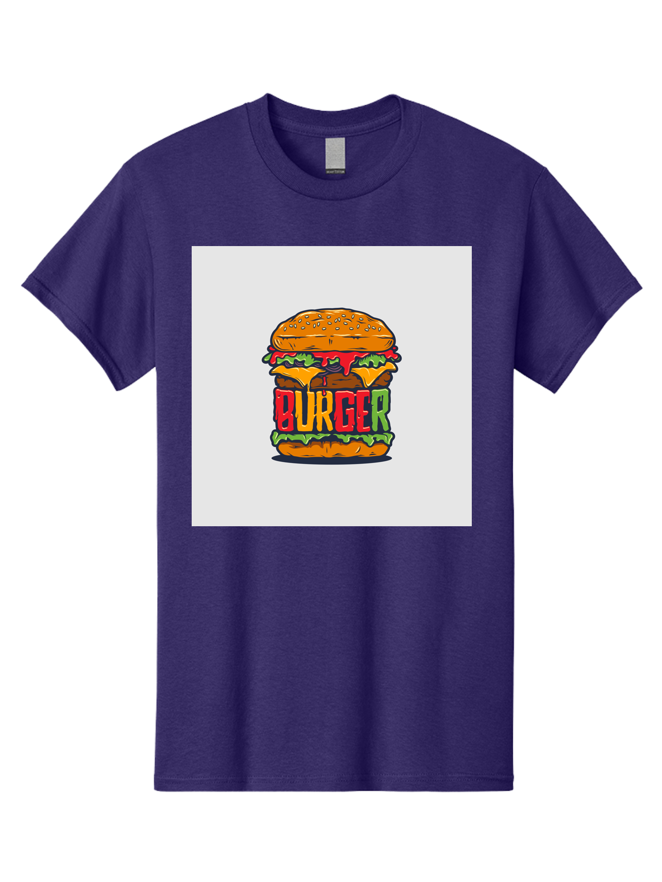 Burger Men'S Graphic Tee, 100% Cotton, Comfortable Casual Summer Wear, Machine Washable, Cartoon Burger, Juicy Patty, Melted Cheese, Fresh Lettuce, Ketchup Dripping, Sesame Seed Bun, Colorful Illustration, Fast Food, Burger Joint, Tasty Meal, Aab464