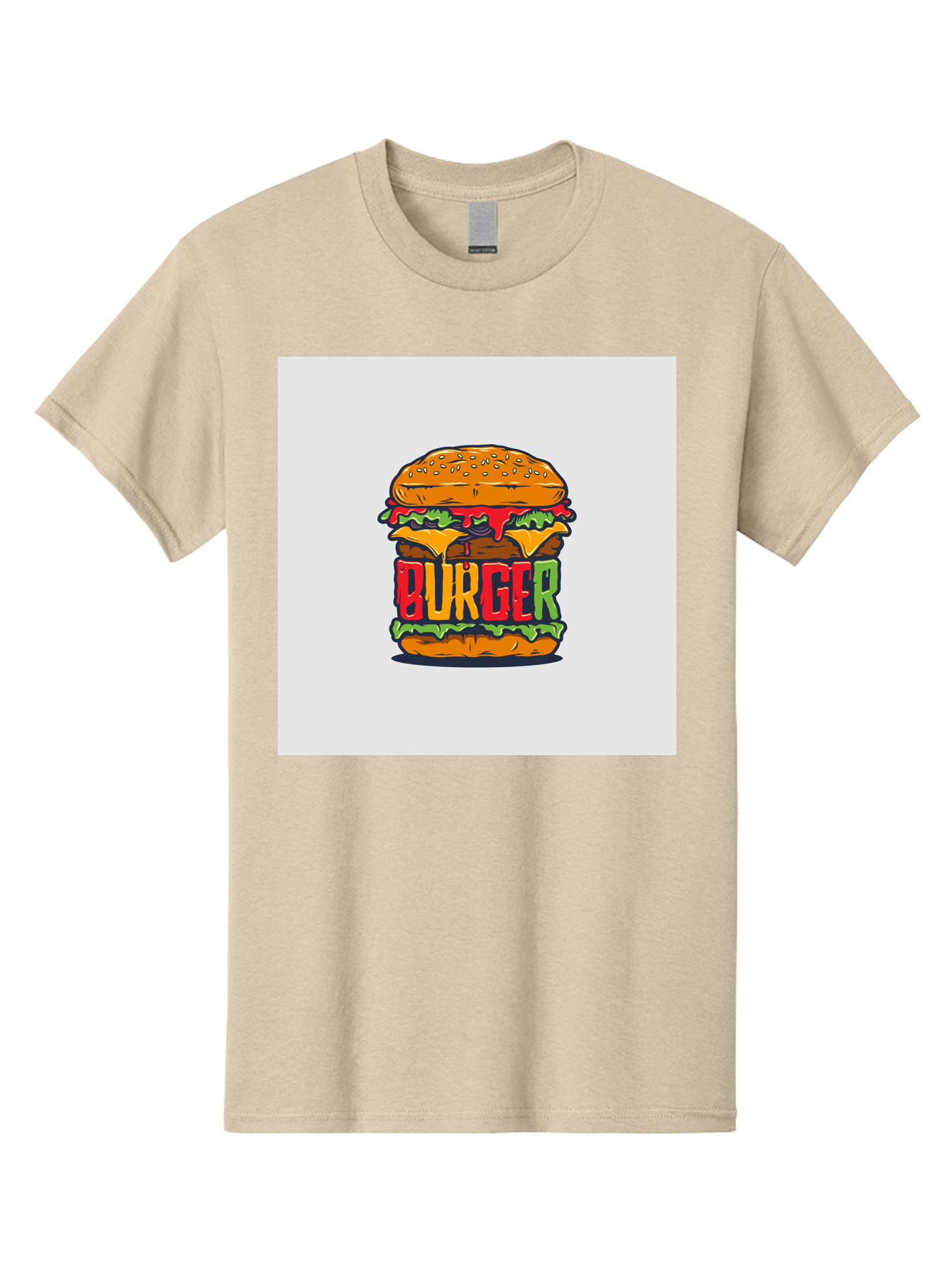 Burger Men'S Graphic Tee, 100% Cotton, Comfortable Casual Summer Wear, Machine Washable, Cartoon Burger, Juicy Patty, Melted Cheese, Fresh Lettuce, Ketchup Dripping, Sesame Seed Bun, Colorful Illustration, Fast Food, Burger Joint, Tasty Meal, Aab464