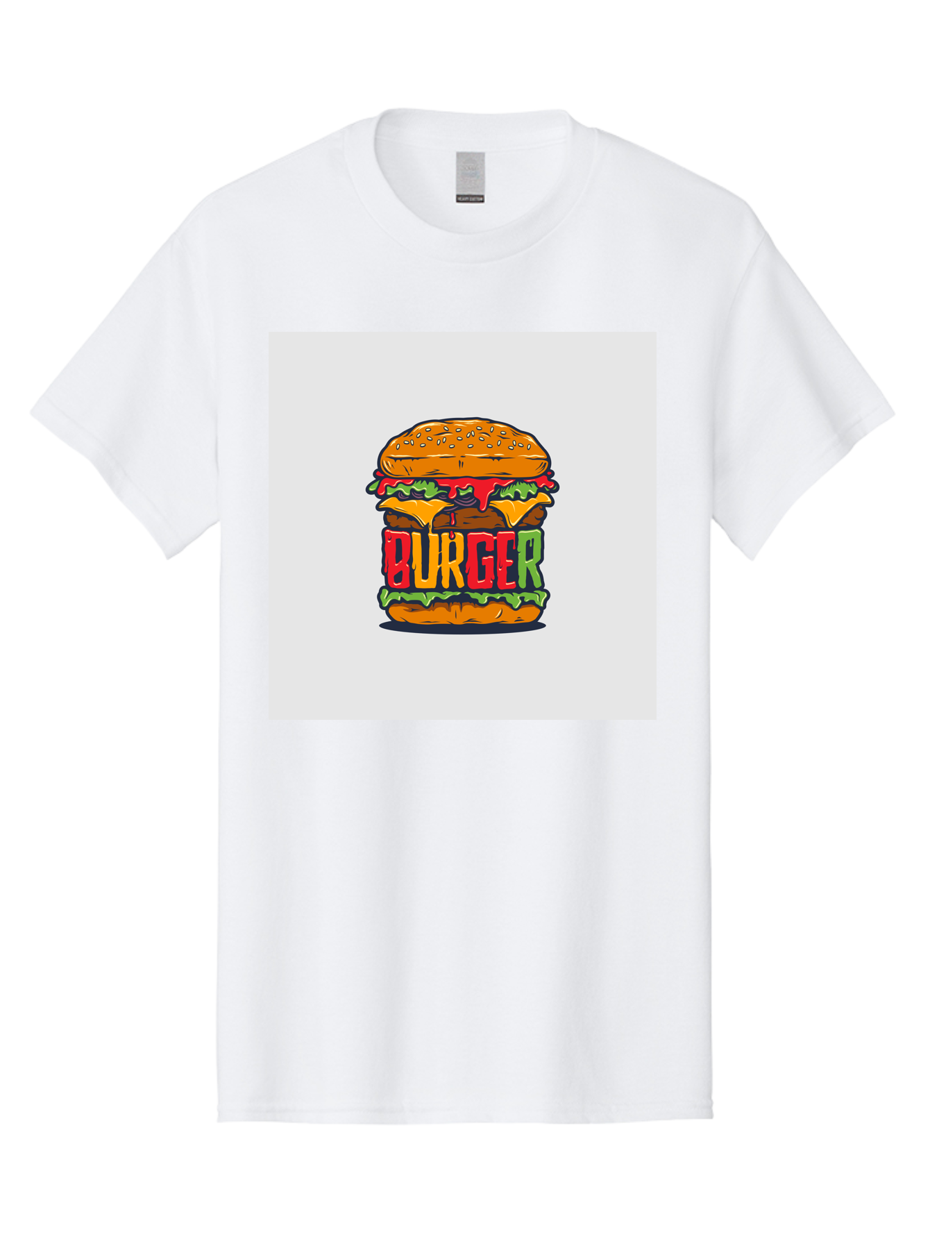 Burger Men'S Graphic Tee, 100% Cotton, Comfortable Casual Summer Wear, Machine Washable, Cartoon Burger, Juicy Patty, Melted Cheese, Fresh Lettuce, Ketchup Dripping, Sesame Seed Bun, Colorful Illustration, Fast Food, Burger Joint, Tasty Meal, Aab464