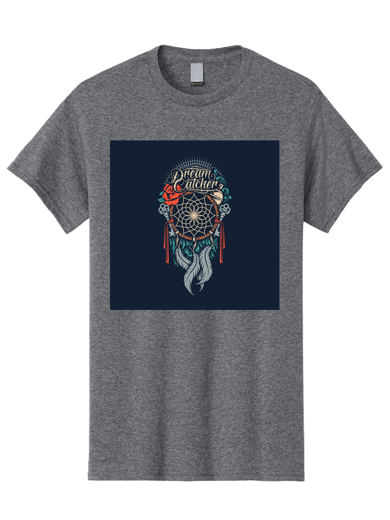 Dream-Catcher Men'S Graphic Tee, 100% Cotton, Comfortable Casual Summer Wear, Machine Washable, Dream Catcher, Bohemian Decor, Feather Design, Mystical Art, Spiritual Symbolism, Tribal Tattoo, Mystical Vibes, Dreamcatcher Art, Aab467