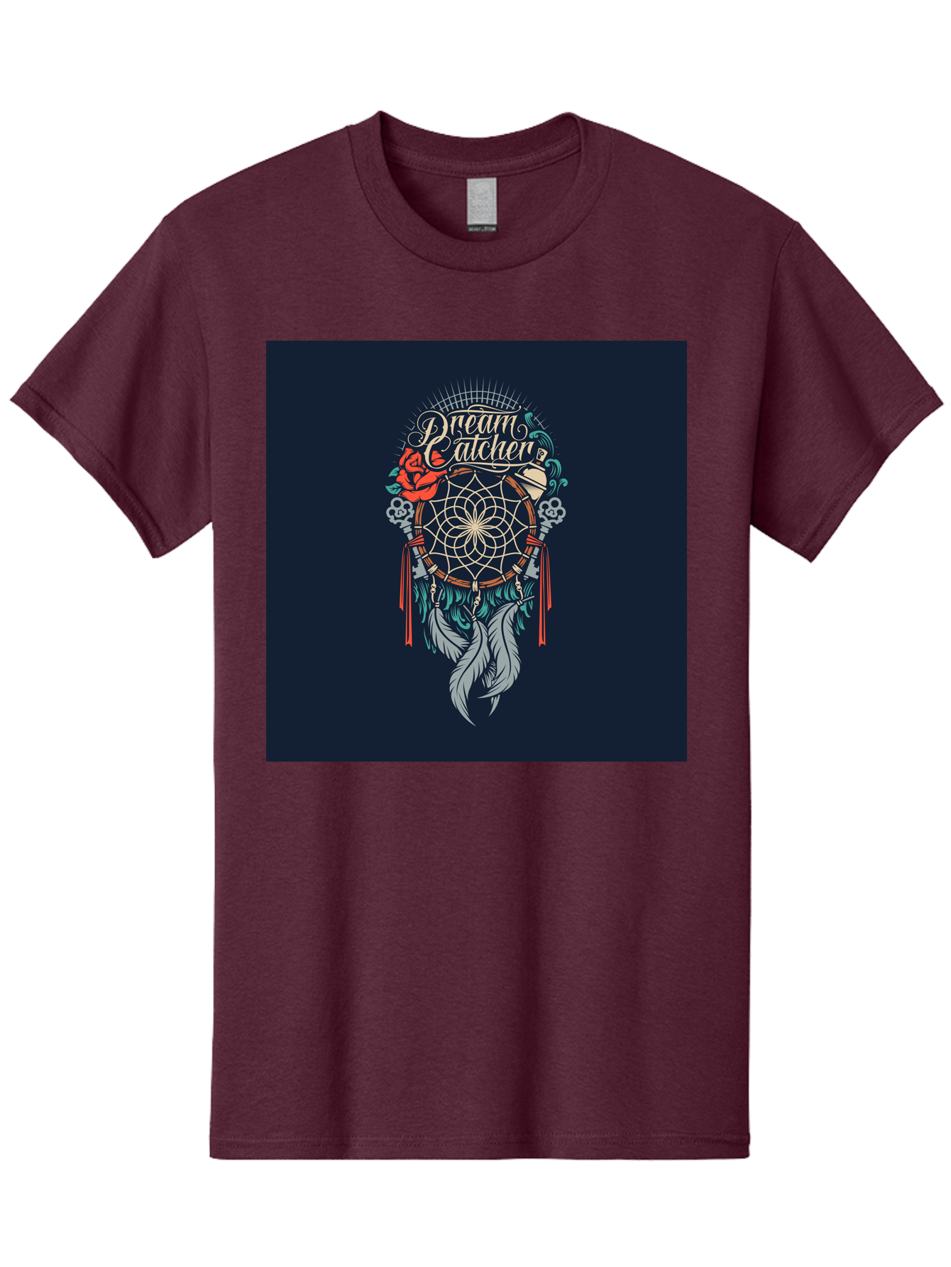 Dream-Catcher Men'S Graphic Tee, 100% Cotton, Comfortable Casual Summer Wear, Machine Washable, Dream Catcher, Bohemian Decor, Feather Design, Mystical Art, Spiritual Symbolism, Tribal Tattoo, Mystical Vibes, Dreamcatcher Art, Aab467