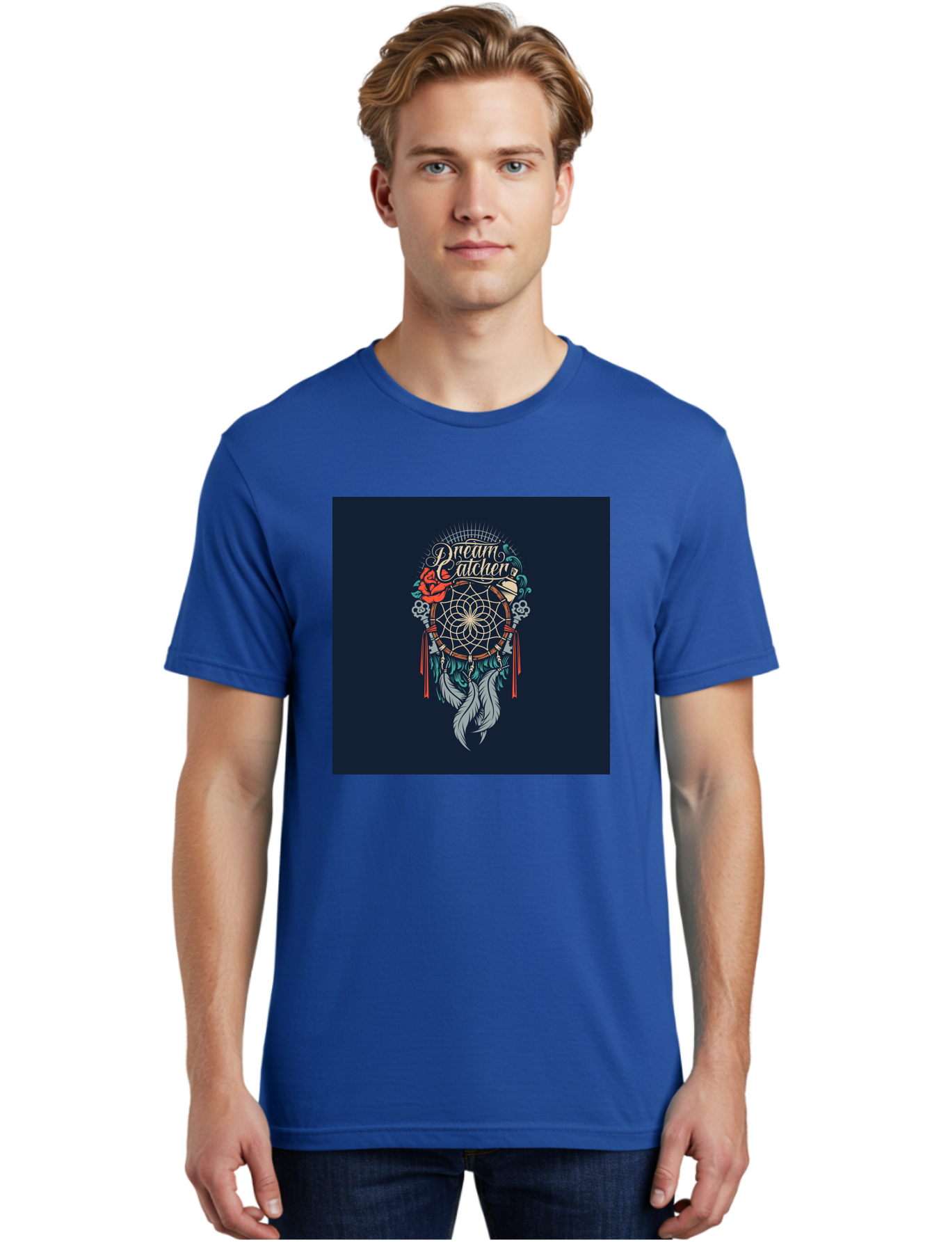 Dream-Catcher Men'S Graphic Tee, 100% Cotton, Comfortable Casual Summer Wear, Machine Washable, Dream Catcher, Bohemian Decor, Feather Design, Mystical Art, Spiritual Symbolism, Tribal Tattoo, Mystical Vibes, Dreamcatcher Art, Aab467