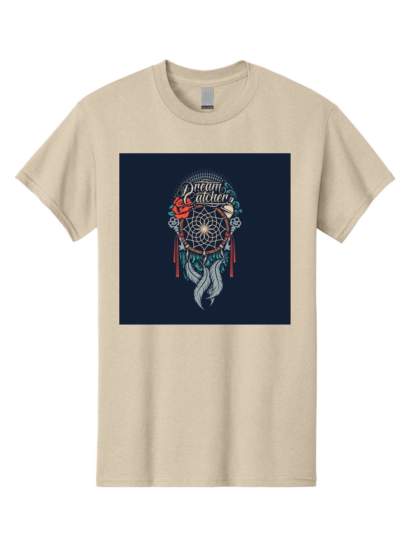 Dream-Catcher Men'S Graphic Tee, 100% Cotton, Comfortable Casual Summer Wear, Machine Washable, Dream Catcher, Bohemian Decor, Feather Design, Mystical Art, Spiritual Symbolism, Tribal Tattoo, Mystical Vibes, Dreamcatcher Art, Aab467