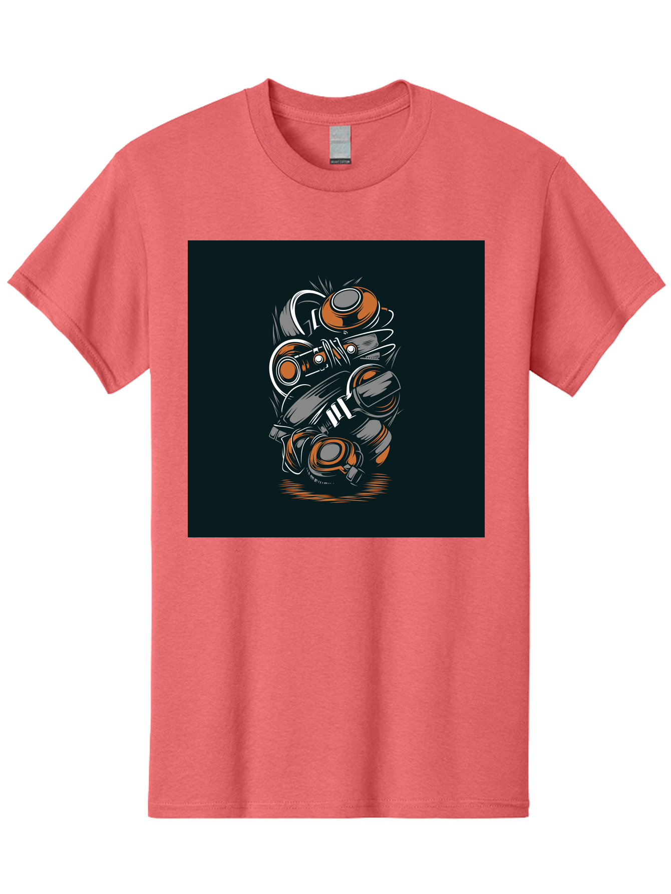 Gas-Mask-Illustration Men'S Graphic Tee, 100% Cotton, Comfortable Casual Summer Wear, Machine Washable, Gas Mask Illustration, Safety Gear, Protective Equipment, Orange And Gray Design, Abstract Art, Modern Graphic, Industrial Style, Aab468