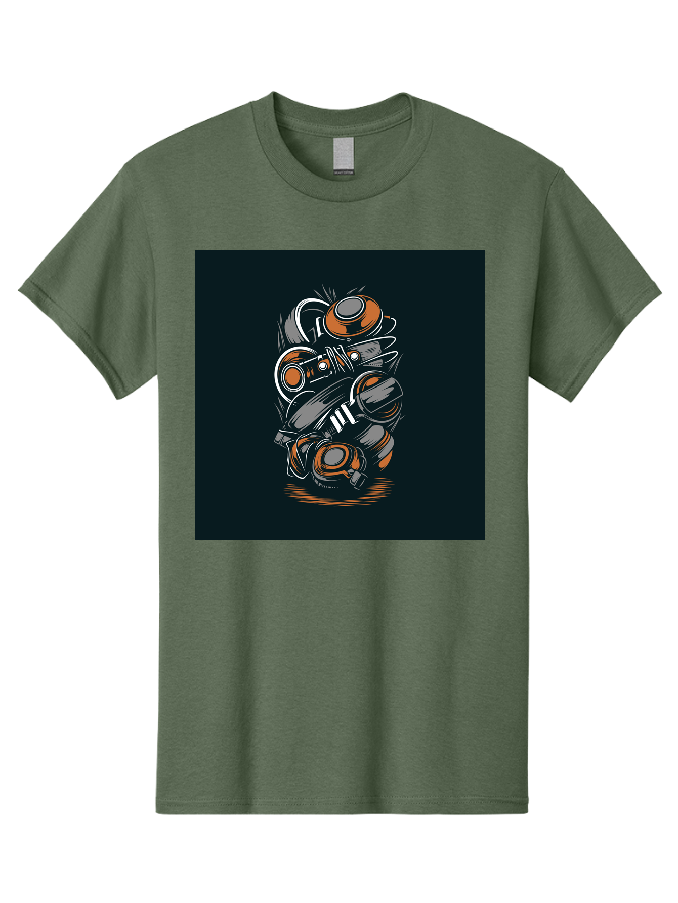 Gas-Mask-Illustration Men'S Graphic Tee, 100% Cotton, Comfortable Casual Summer Wear, Machine Washable, Gas Mask Illustration, Safety Gear, Protective Equipment, Orange And Gray Design, Abstract Art, Modern Graphic, Industrial Style, Aab468